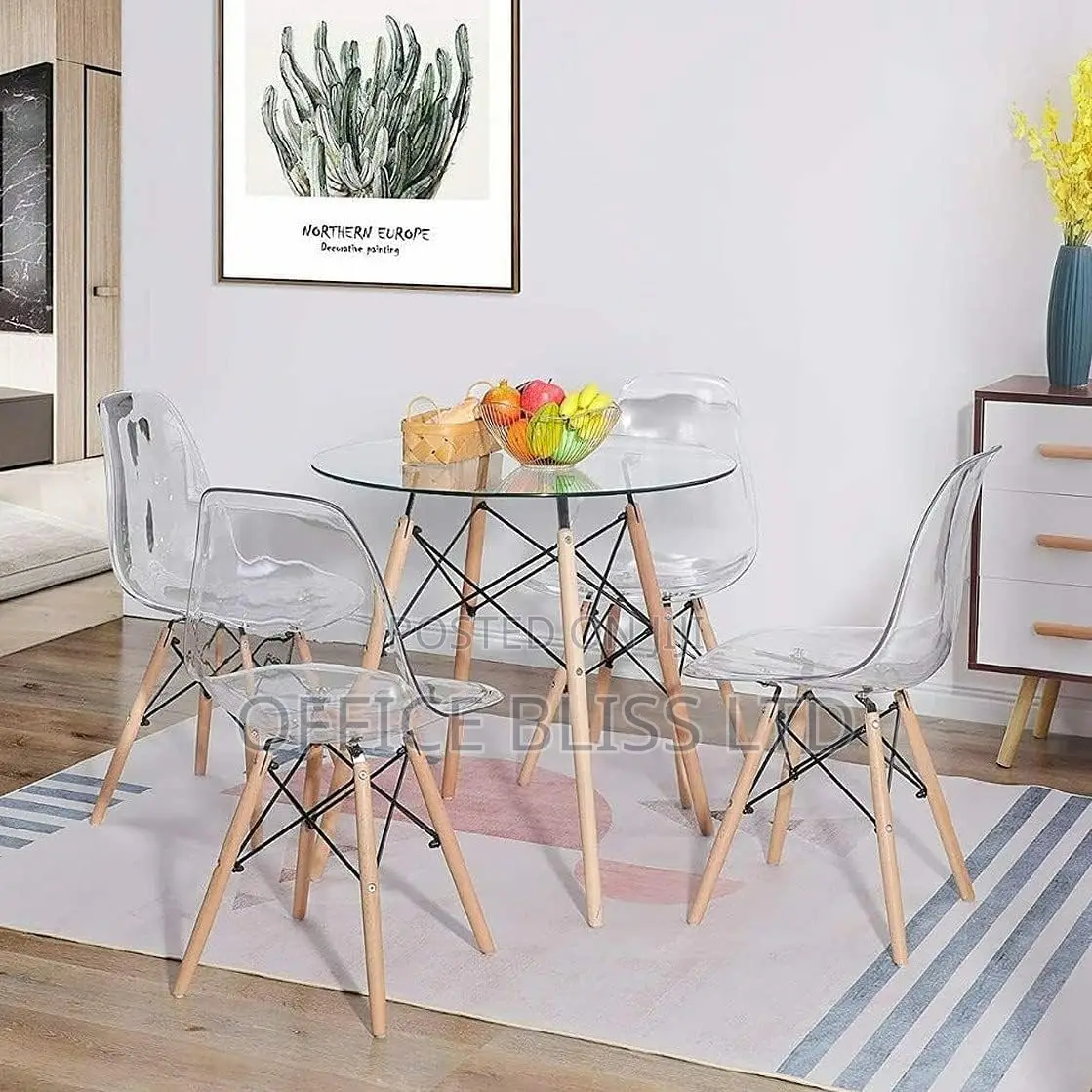 Transparent Dinning Glass Table 4 Chairs