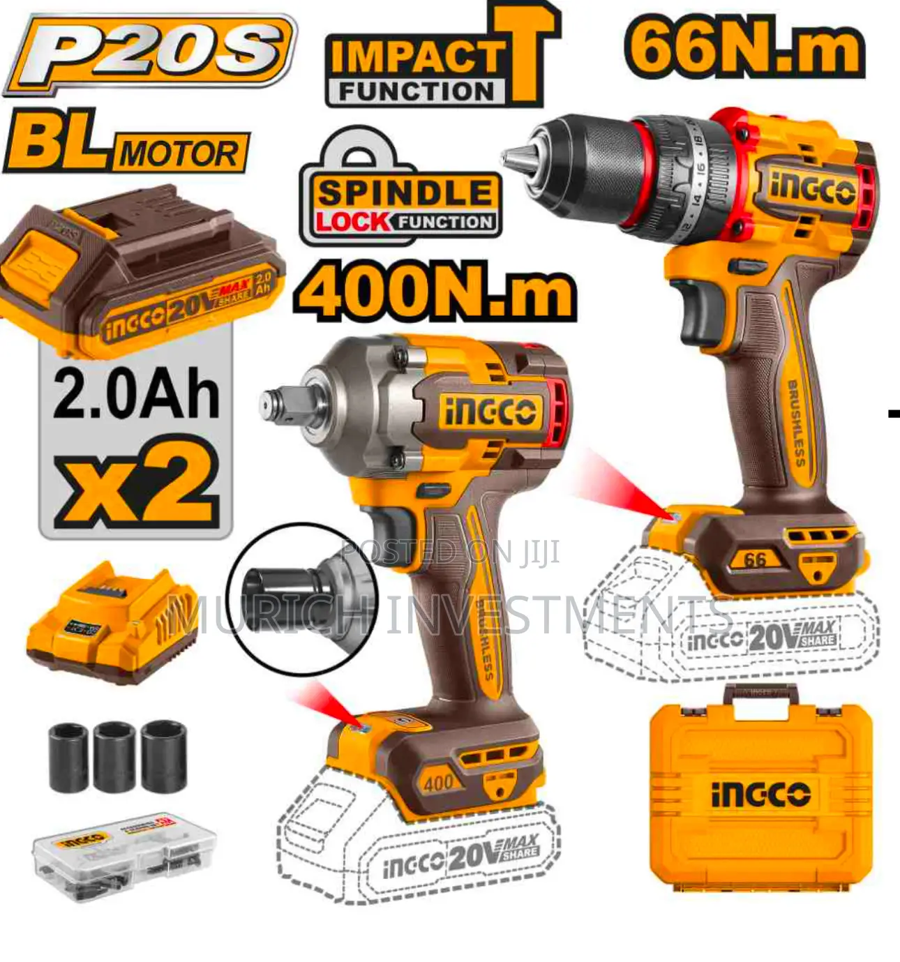 Cordless 2 PCS Combo Kit Drill and Wrench
