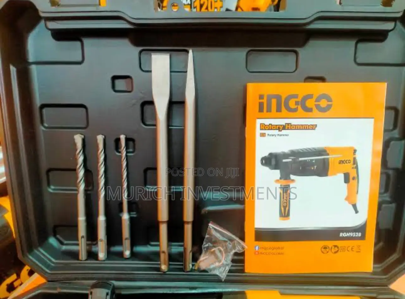 Ingco 950W 28mm Rotary Hammer Drill W/ 3 Drills 2 Chisel