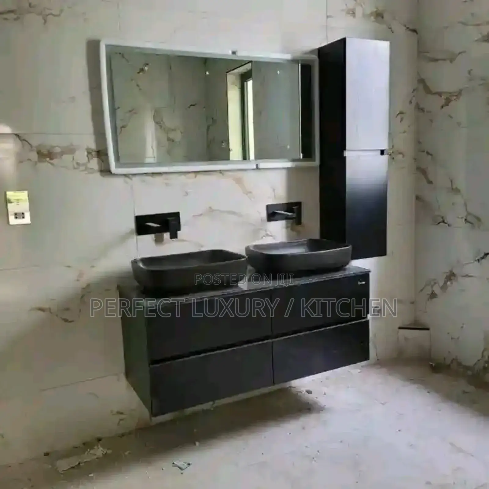 Black Double Cabinet With Led Lights Mirror