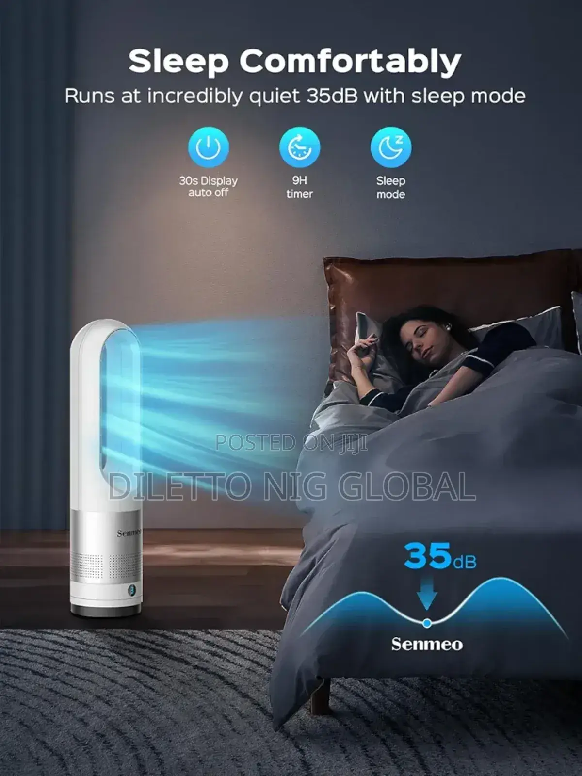 Senmeo Bladeless Fan, Tower Fan With Remote Control