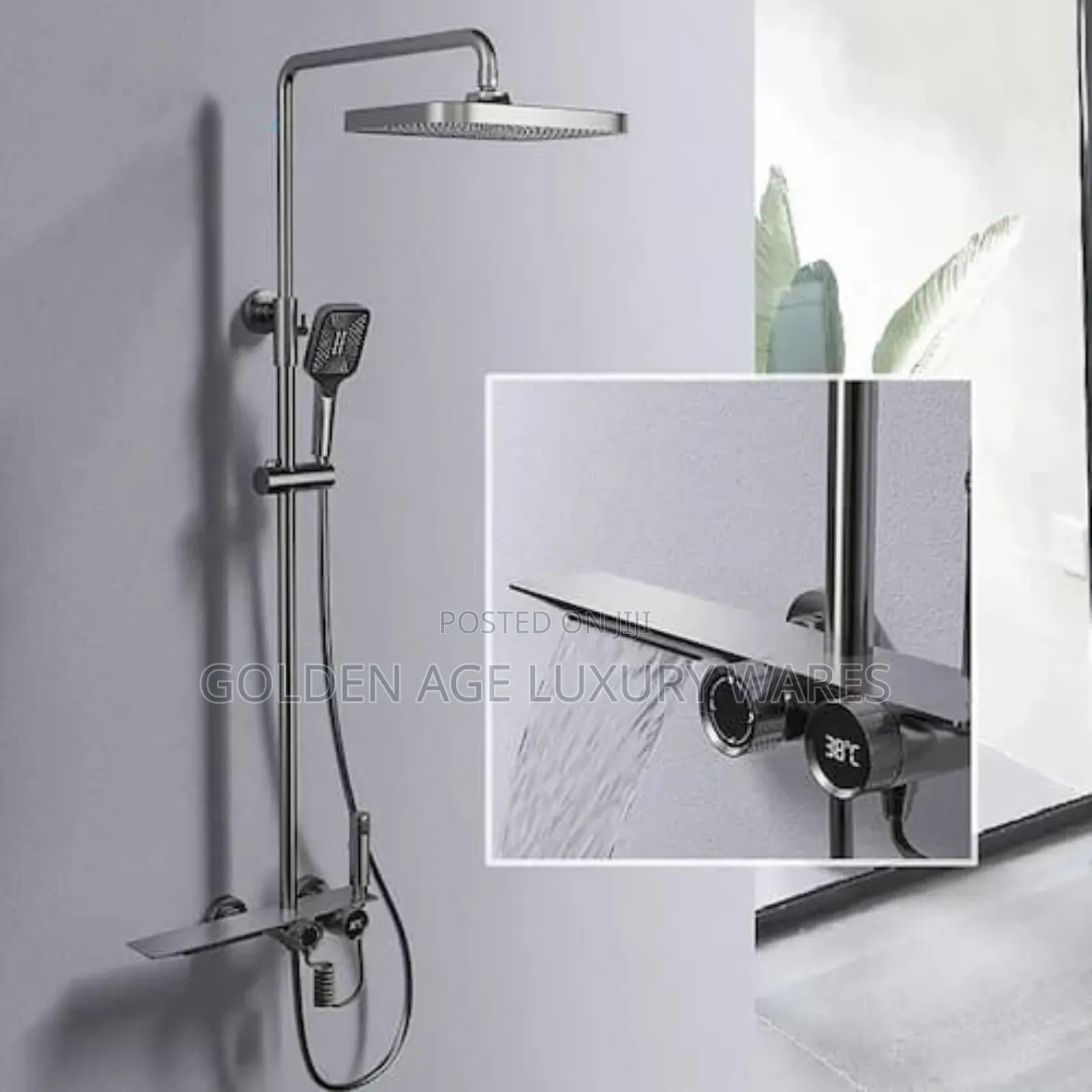 Grey Thermostatic Waterfall Shower