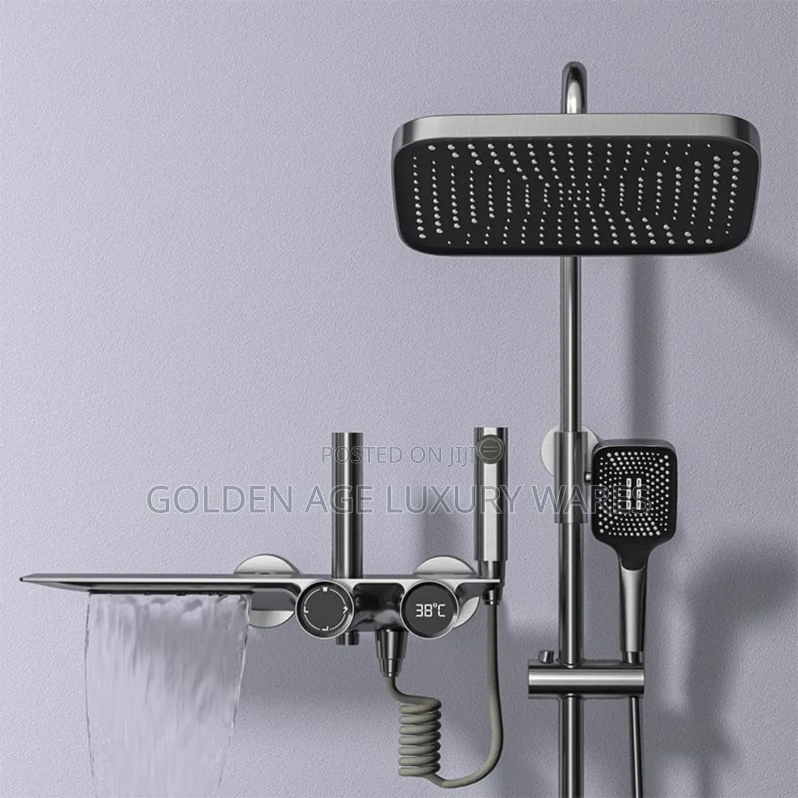 Grey Thermostatic Waterfall Shower