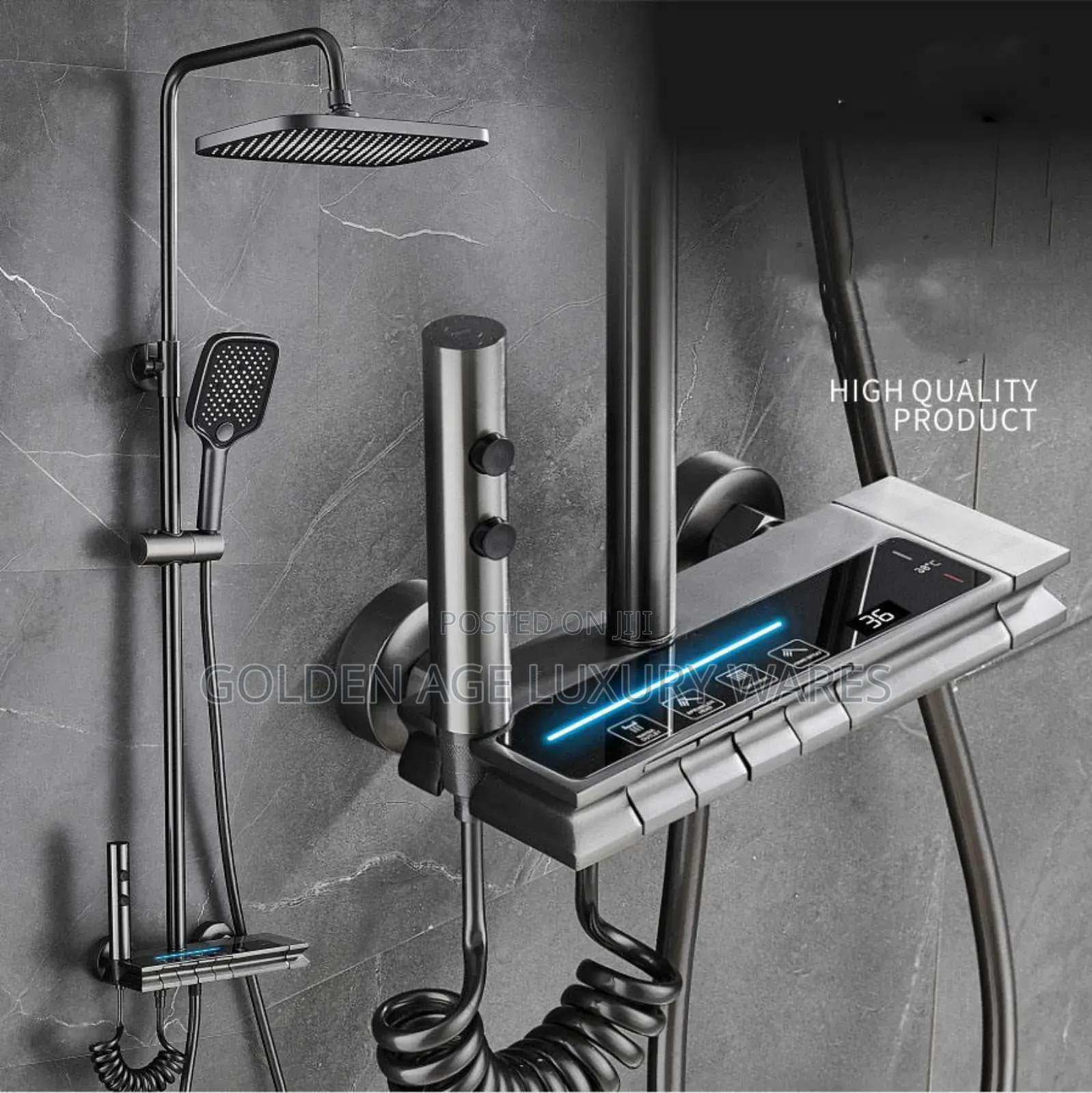 Luxury Grey Piano Shower With LED Lights