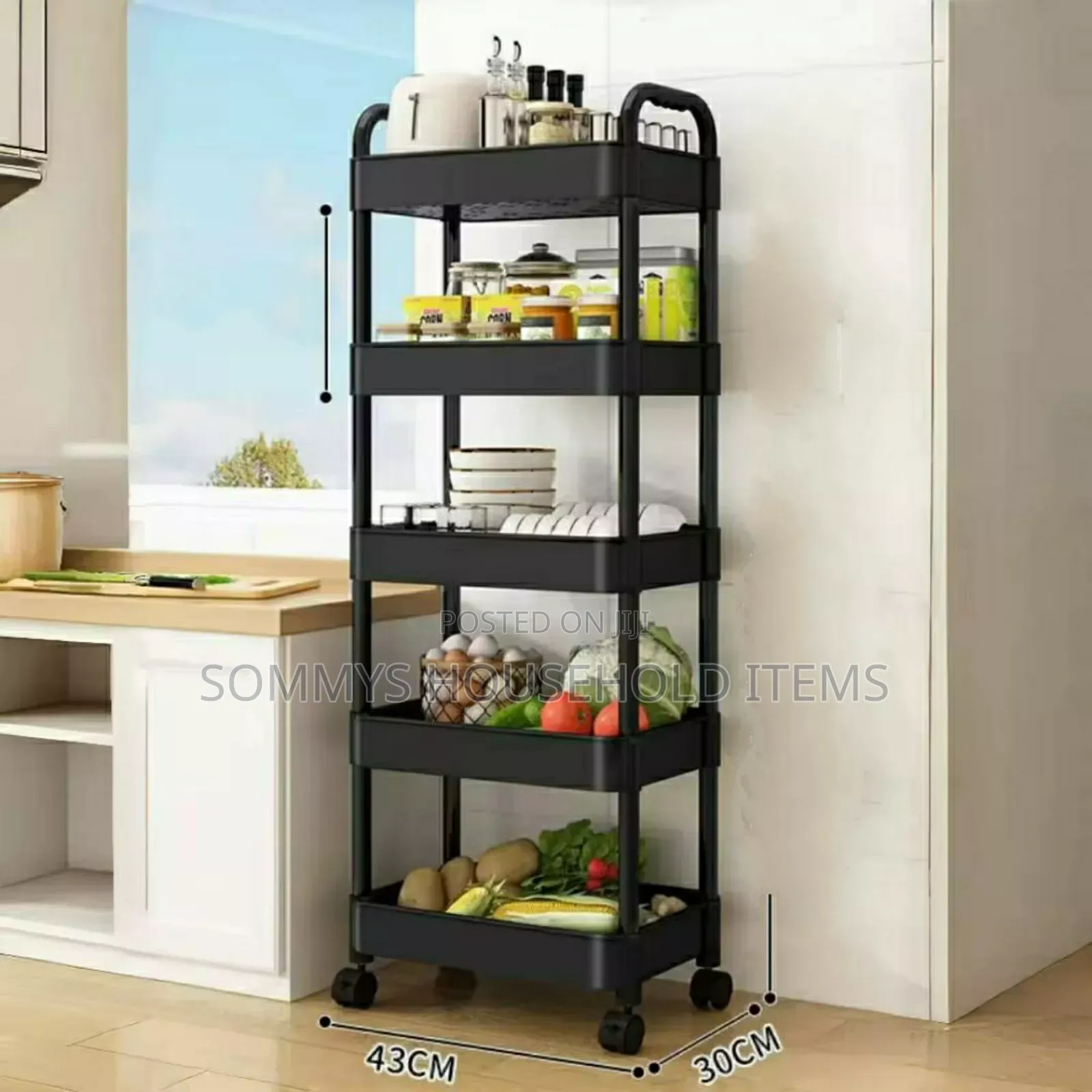 5tier Plastic Rolling Trolley Cart Storage With Wheels