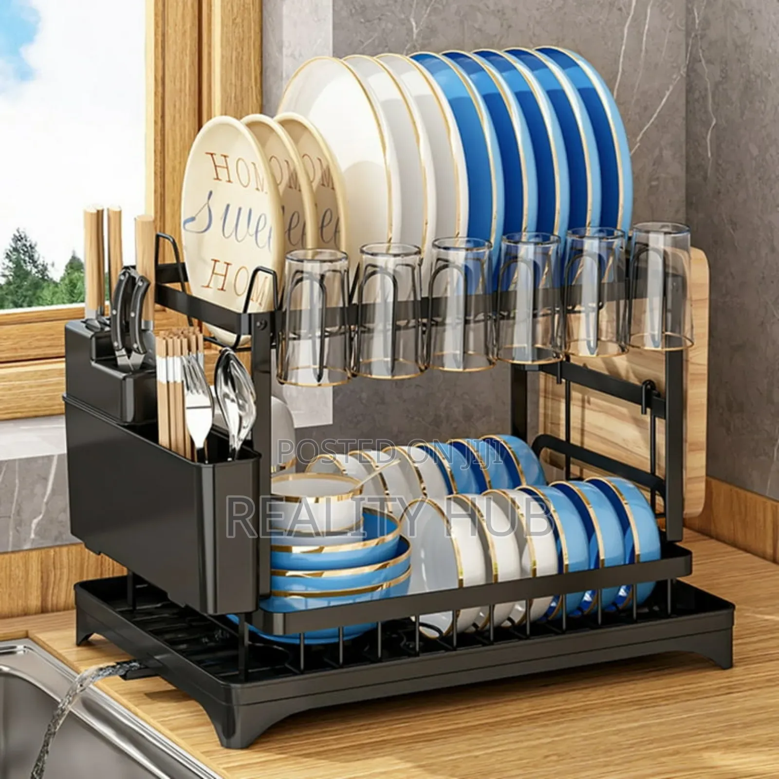 Dishrack With Cup Holder Draining Tray Plate Rack