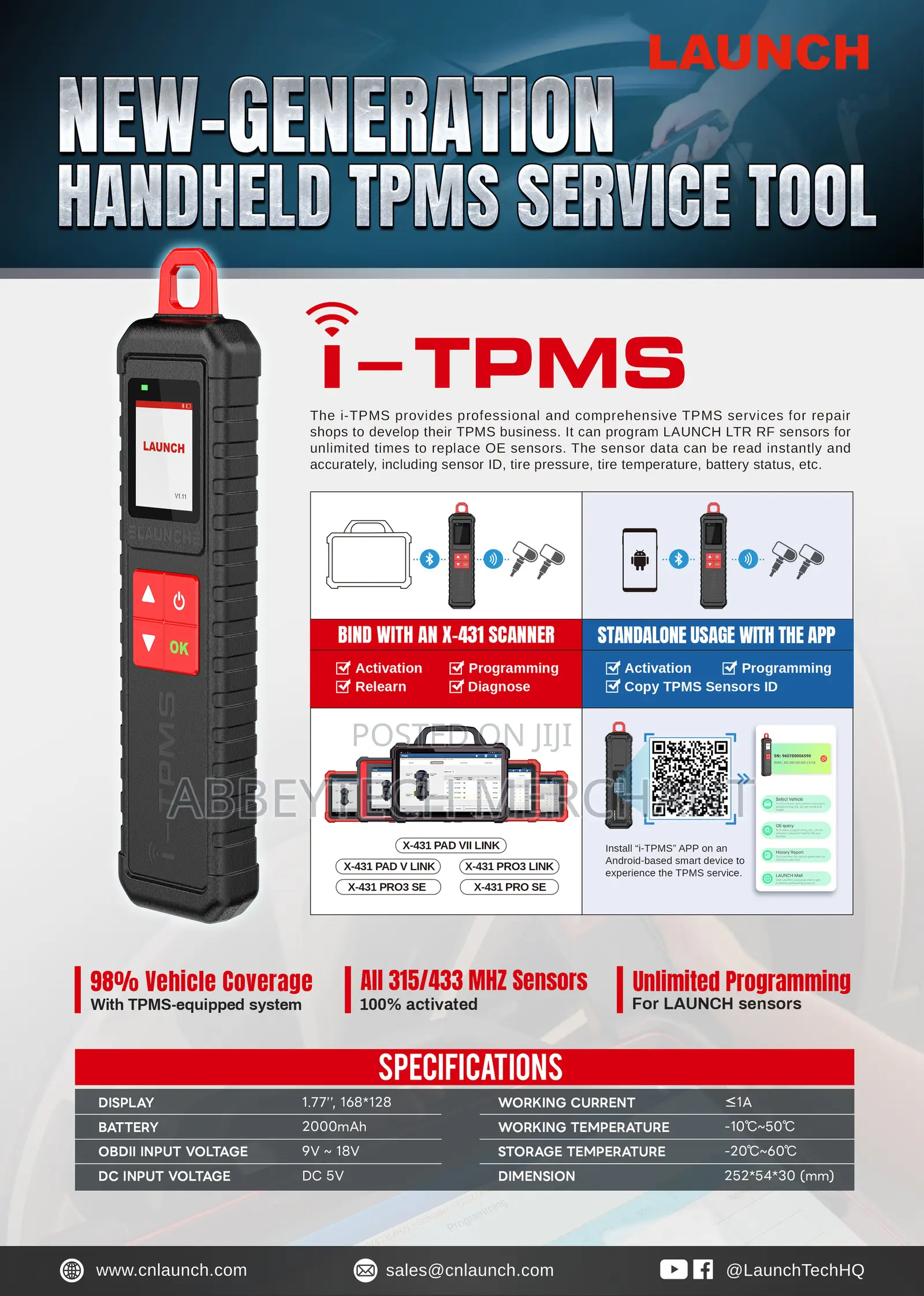 Launch X431 I-TPMS TPMS Detector Sensor Programming