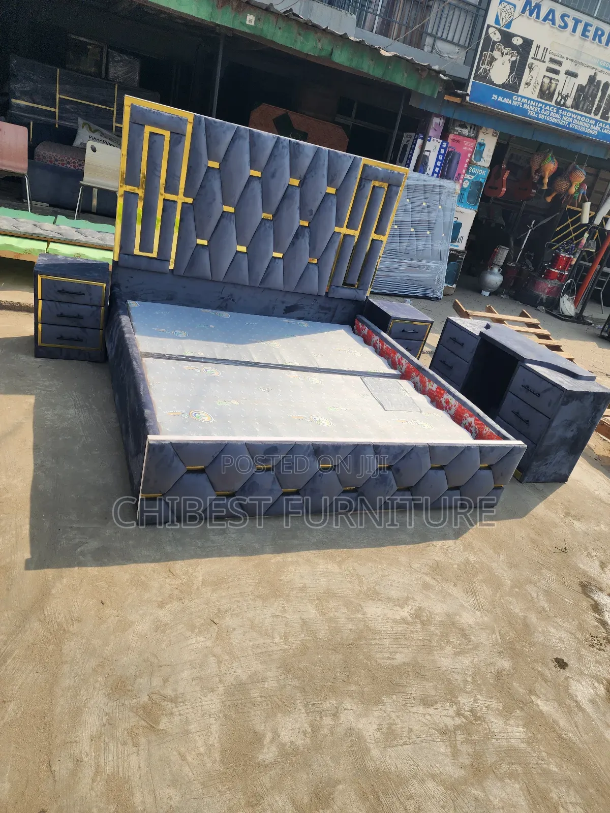Grey 6by6 Bed Frame With Dressing Mirror and Two Bed Sides