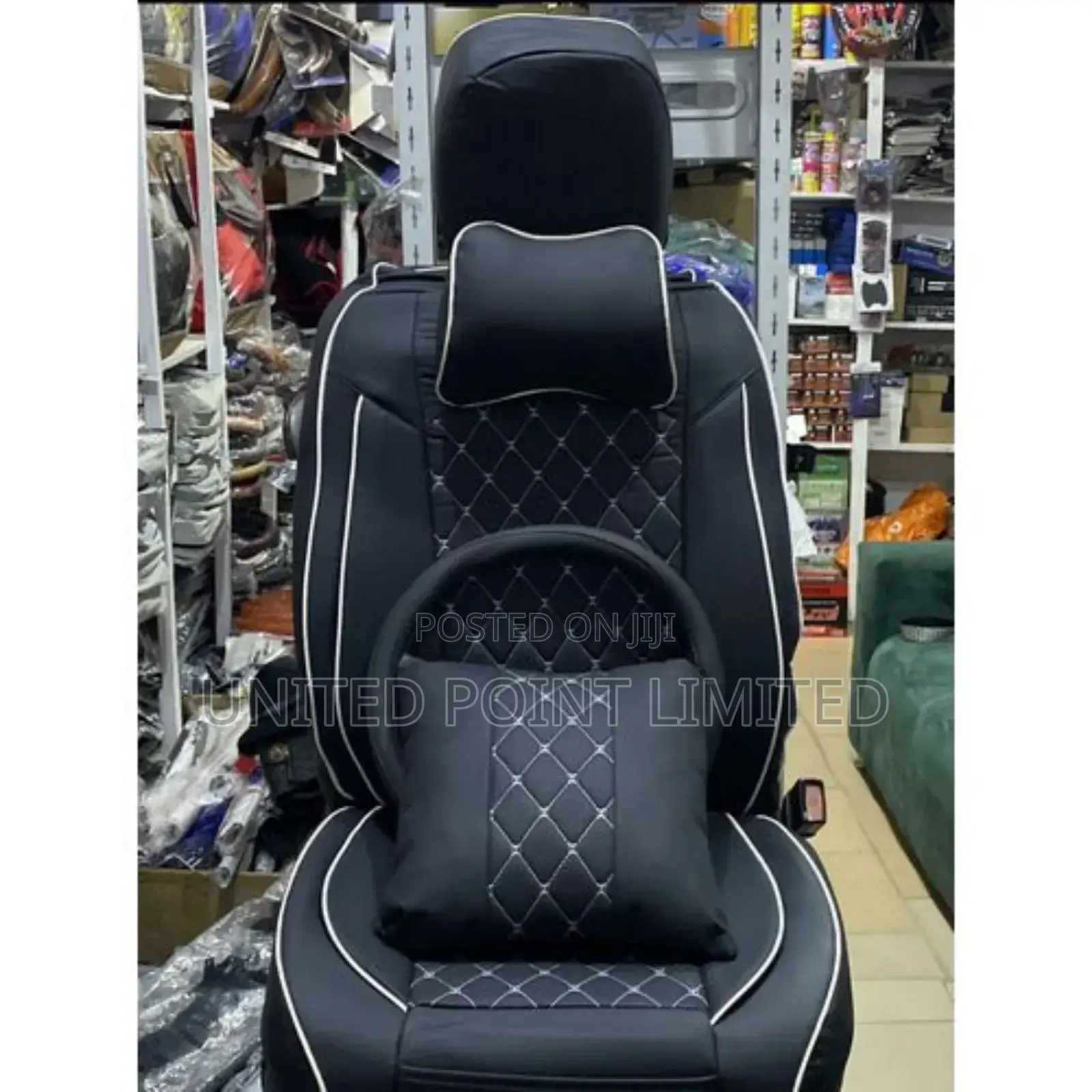 Car Leather Seat Cover Black White Thread/Line Zba