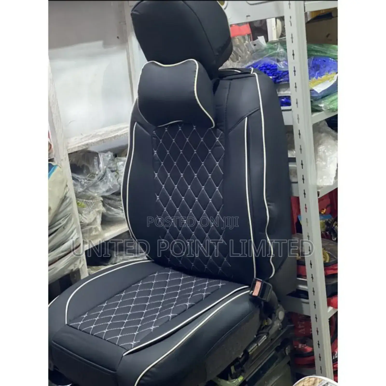 Car Leather Seat Cover Black White Thread/Line Zba