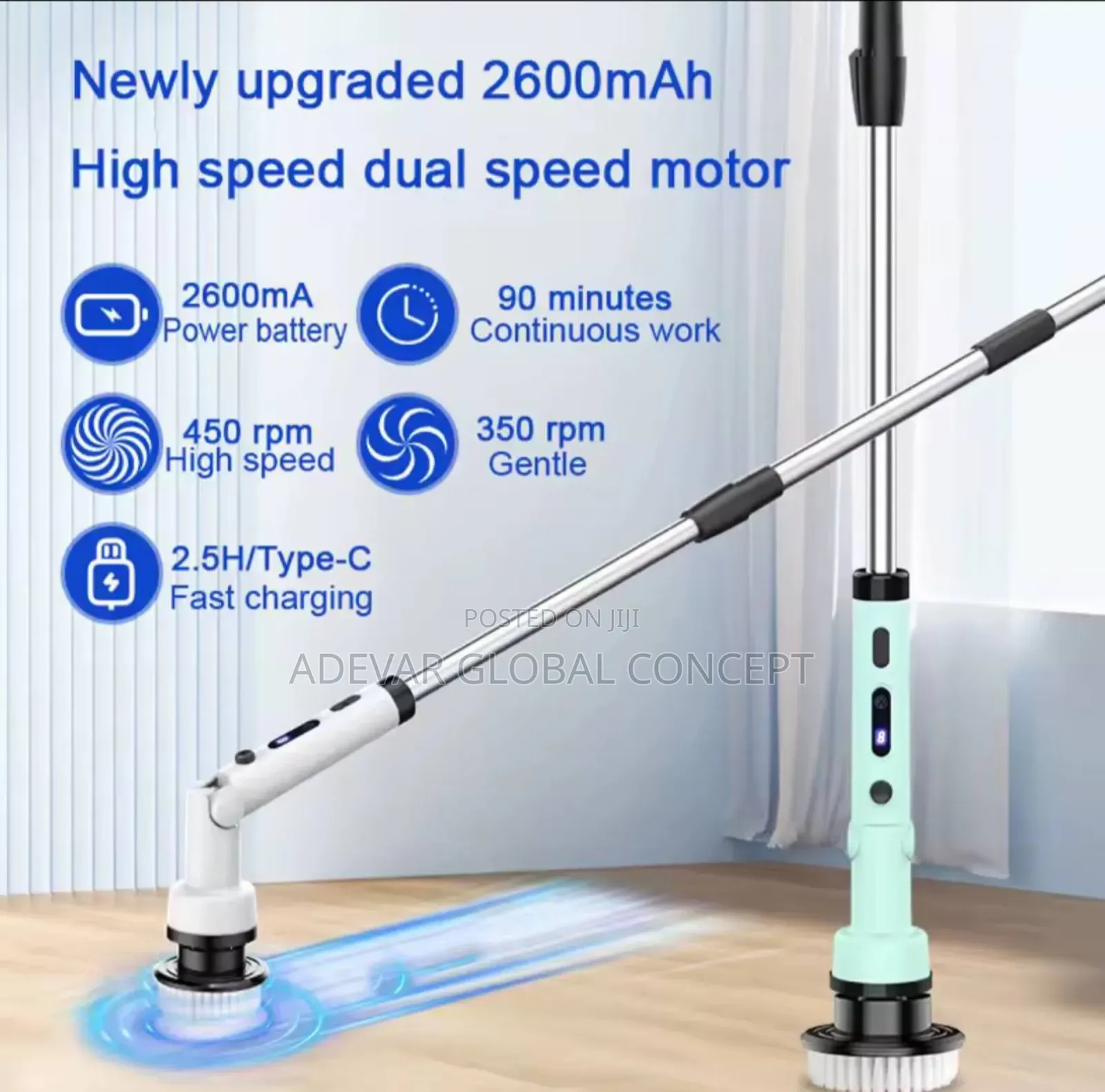 9 in 1 Rechargeable Bathroom Brush Toilet Cleaner Scrubber