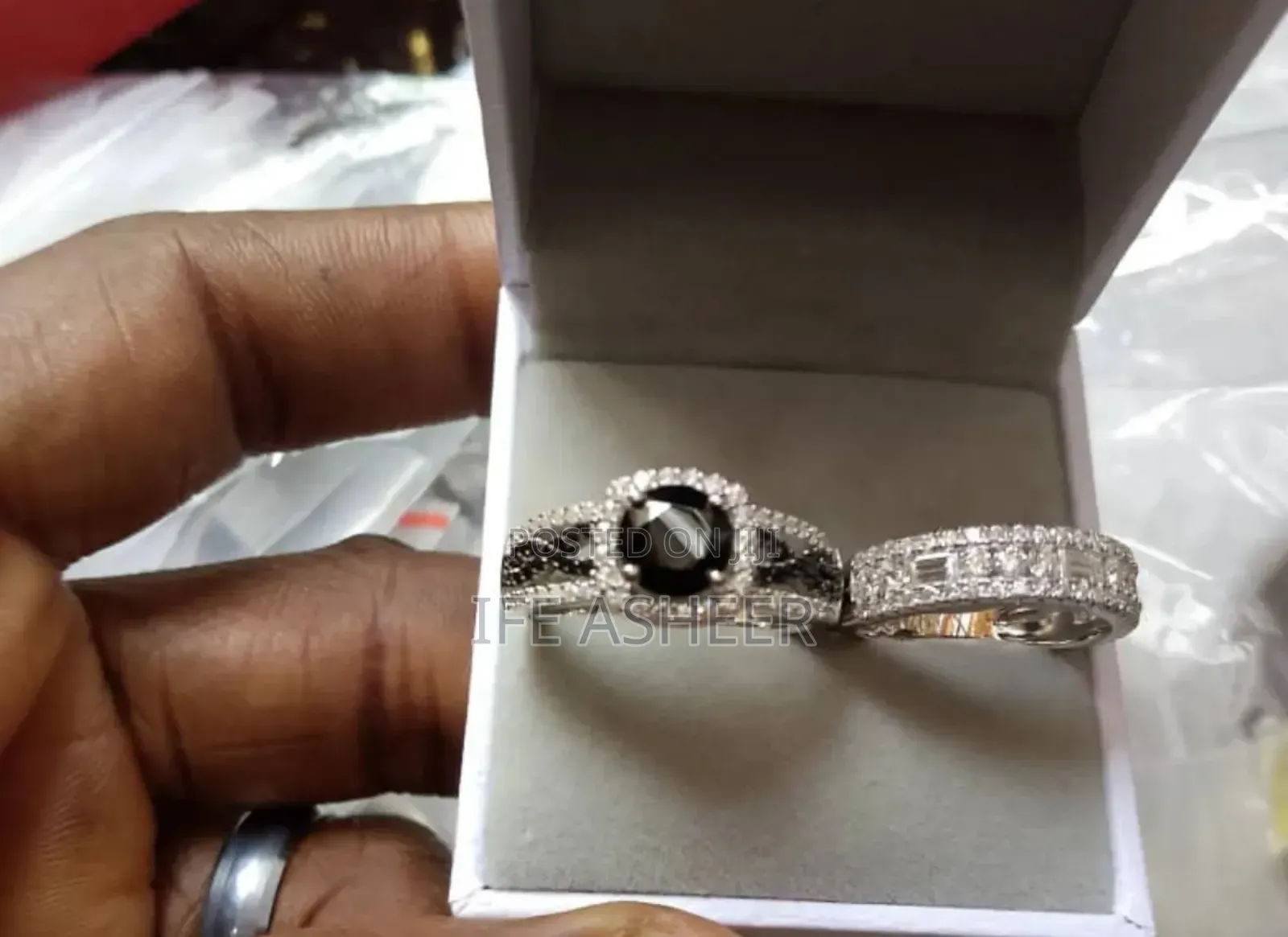 Black/Silver 925 Sterling Ladies Wedding Engagement Ring