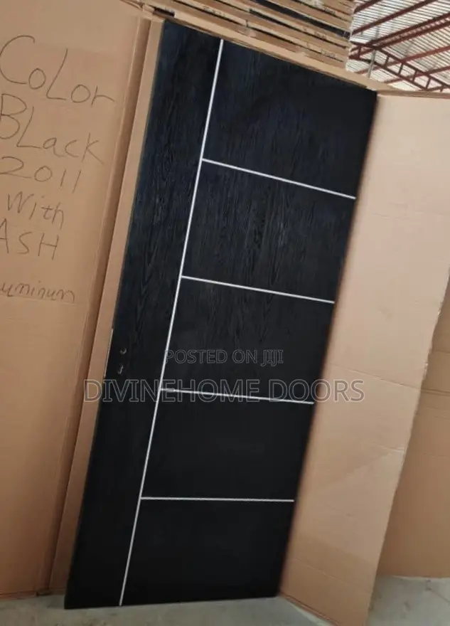 White Strips on Black Design Wood Door