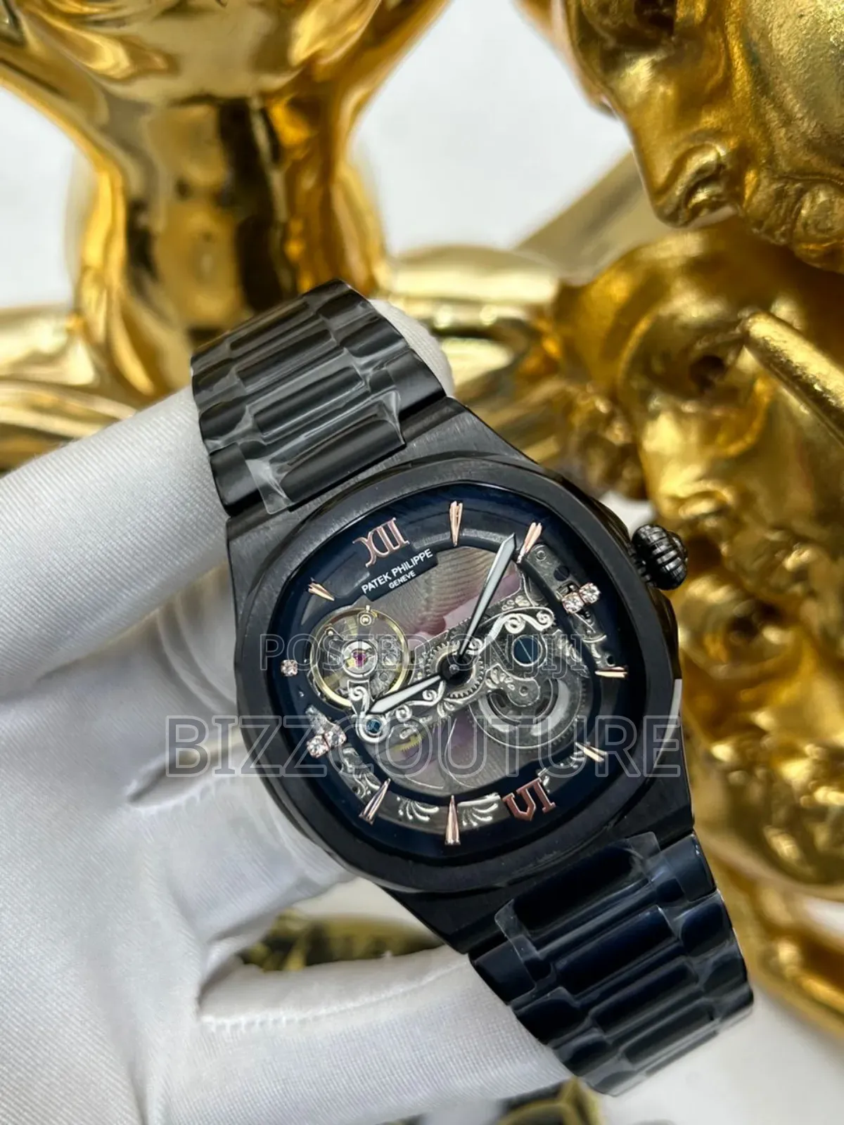Original Patek Philippe Black Stainless Steel Watch.