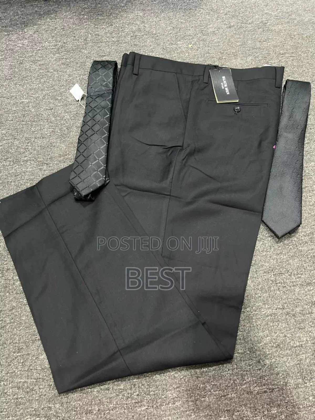 Plain Pants Trousers With High Quality Long Tie Pocket Sq.