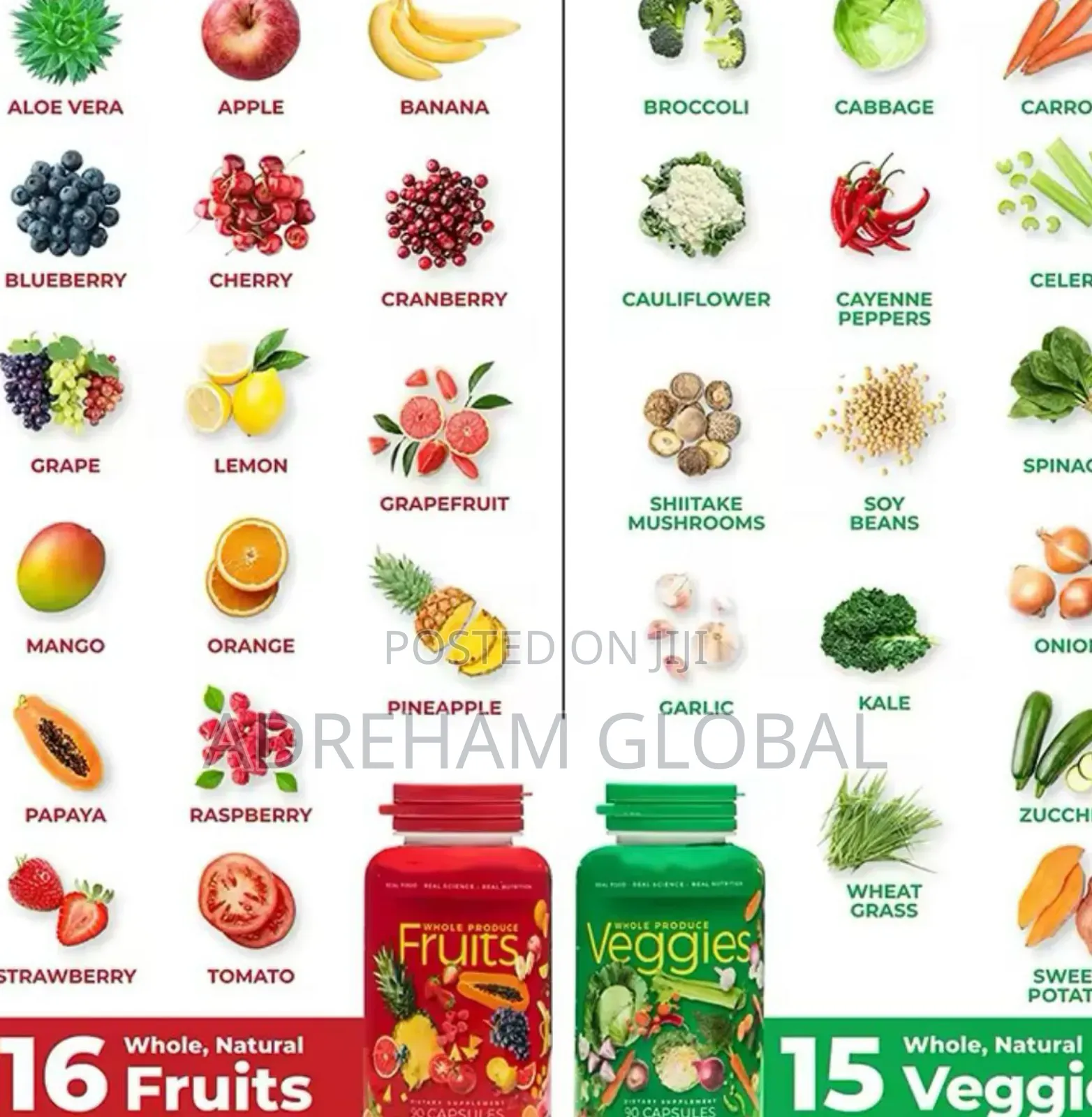 2 Bottles Fruit and Vegetable Capsules Vitamin Supplements
