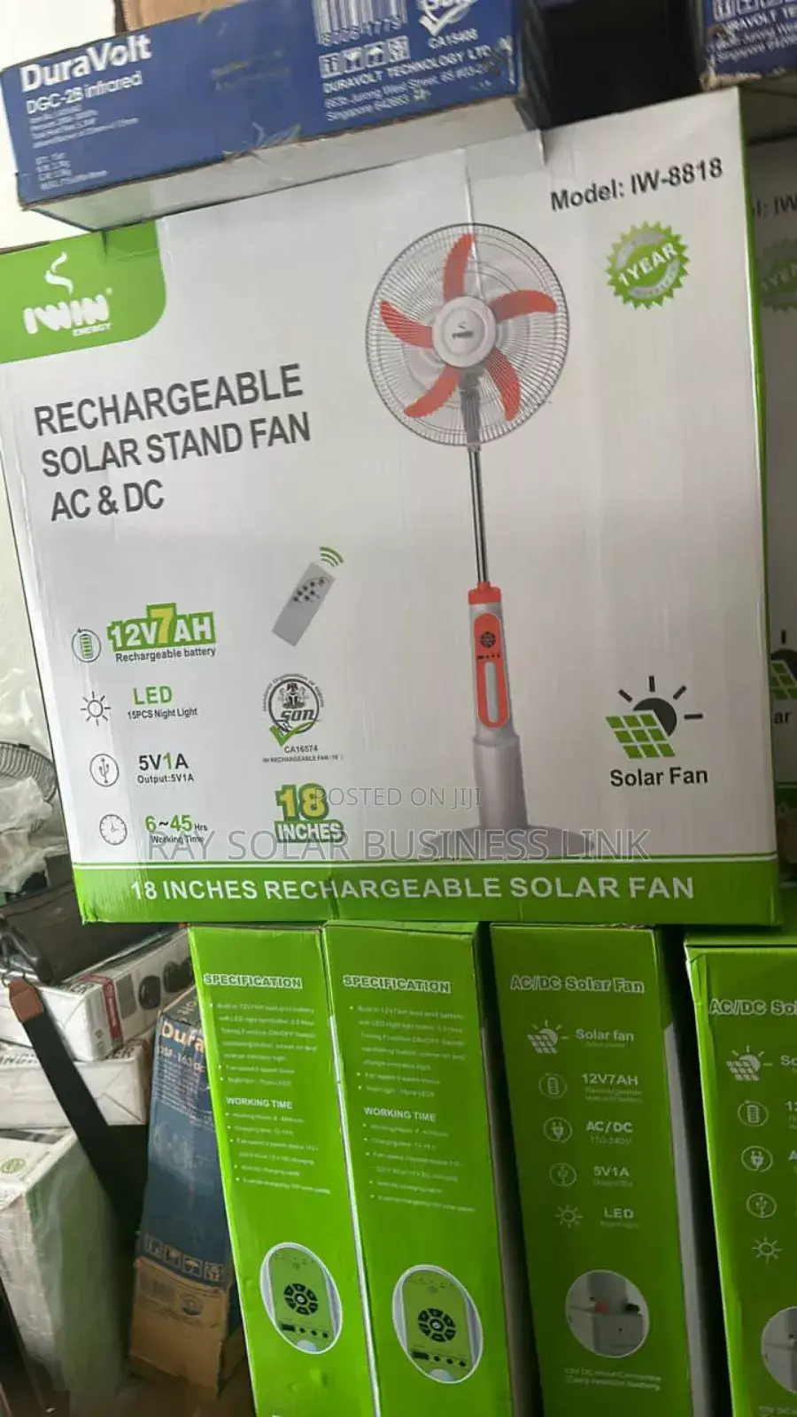 18" Iwin Solar Rechargeable Fan With Panel