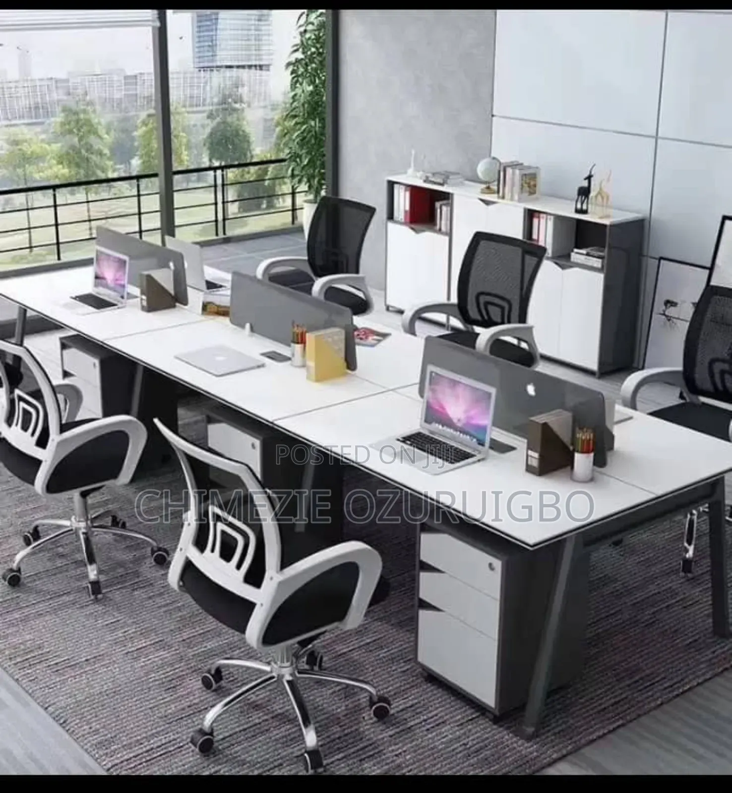 6 Seater White And Grey Workstation With Mobile Drawers