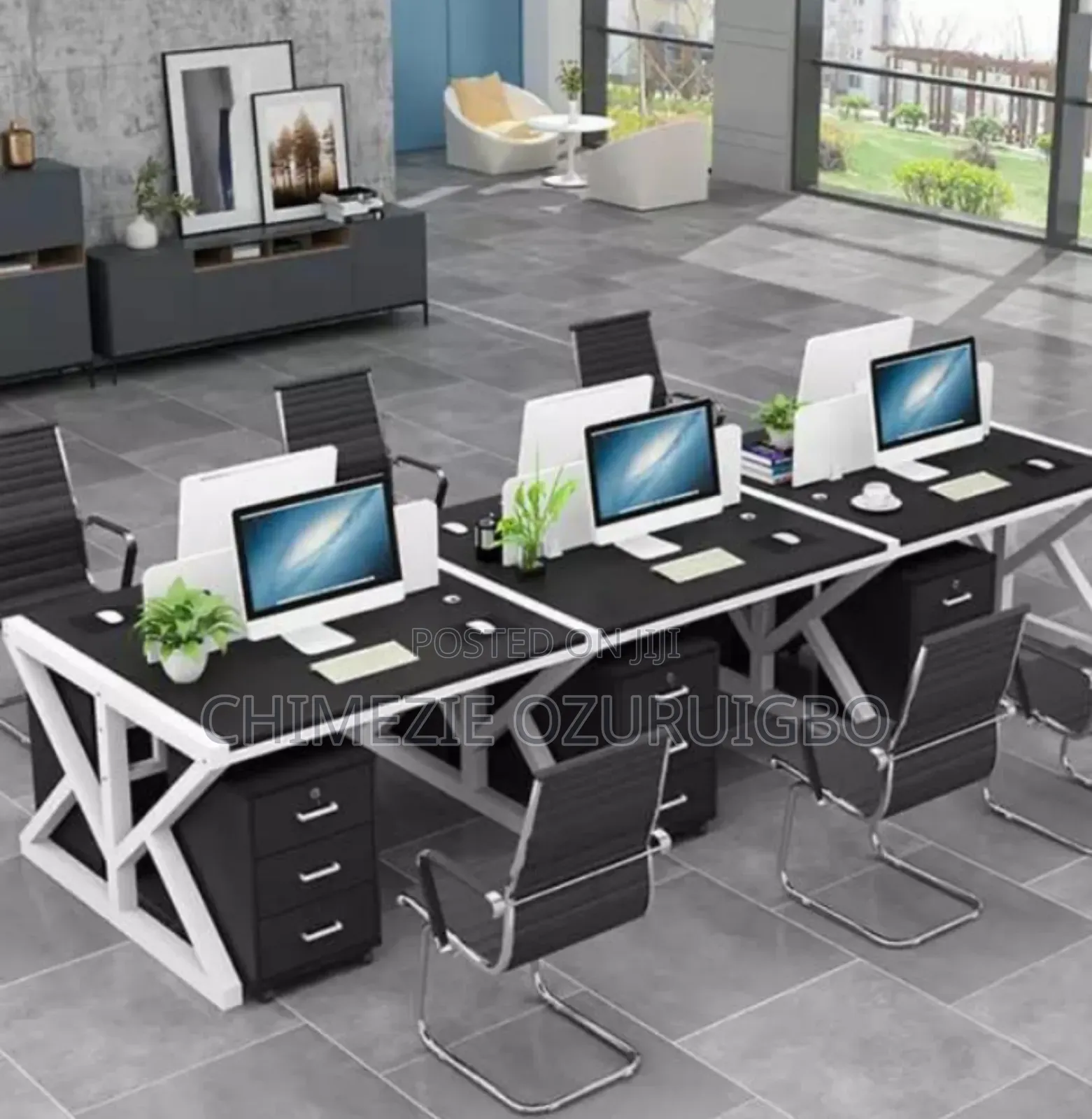 6 Seater Black and White Office Workstation Table