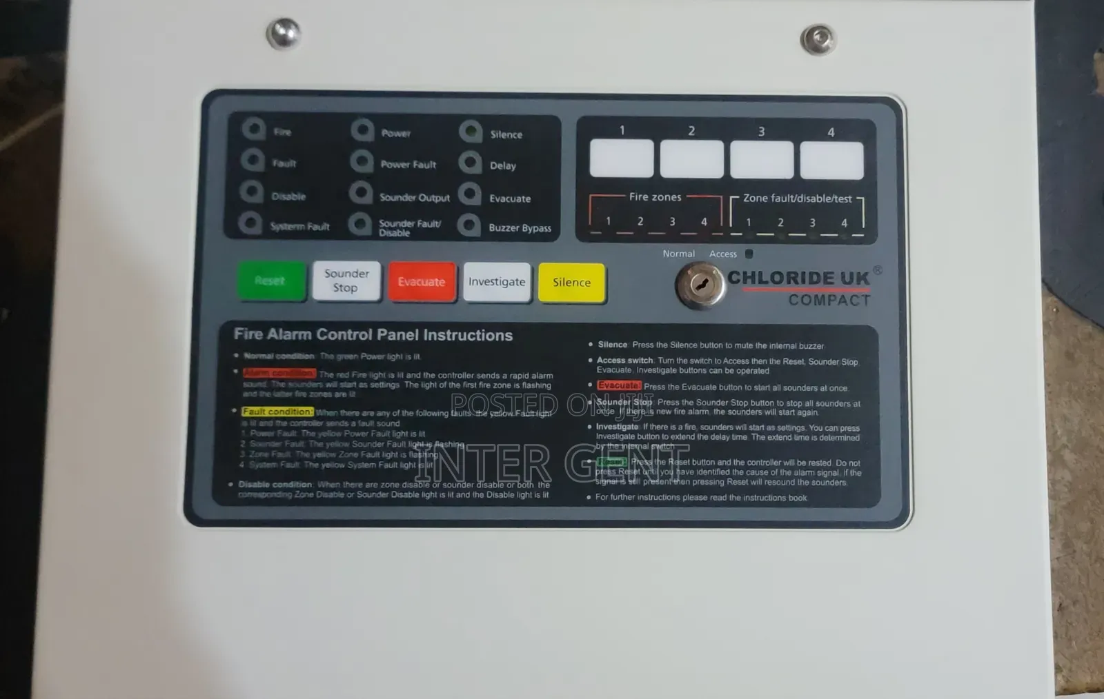Fire Alarm Panel 4 Zone Chloride Uk Panel