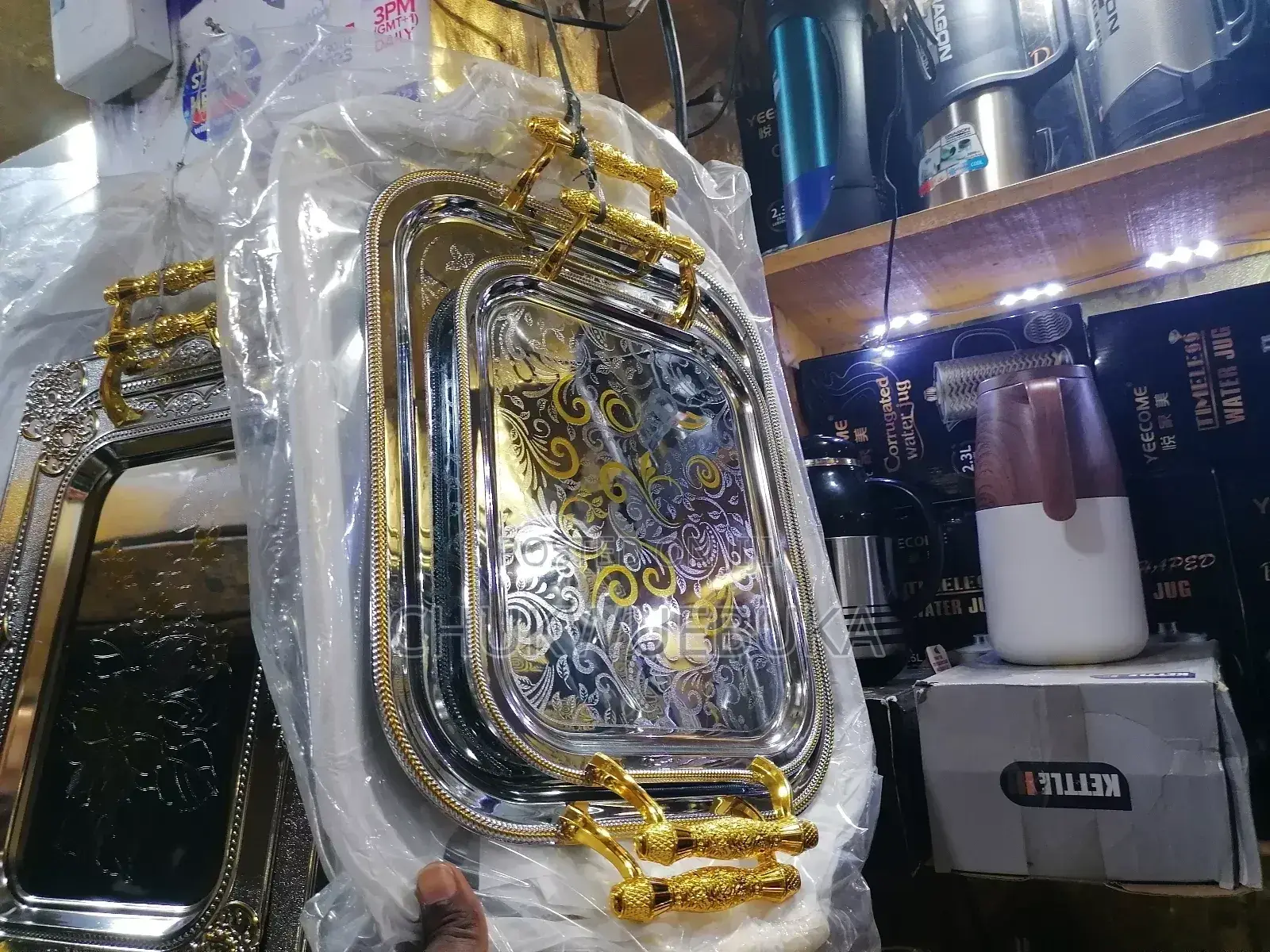 Set 3 of Stainless and Gold Trays