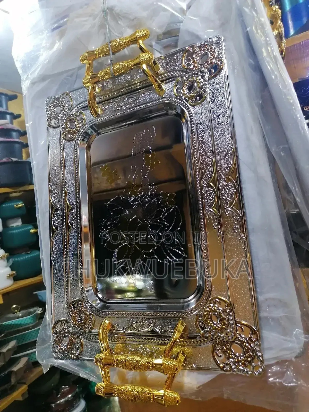 Set 3 of Stainless and Gold Trays