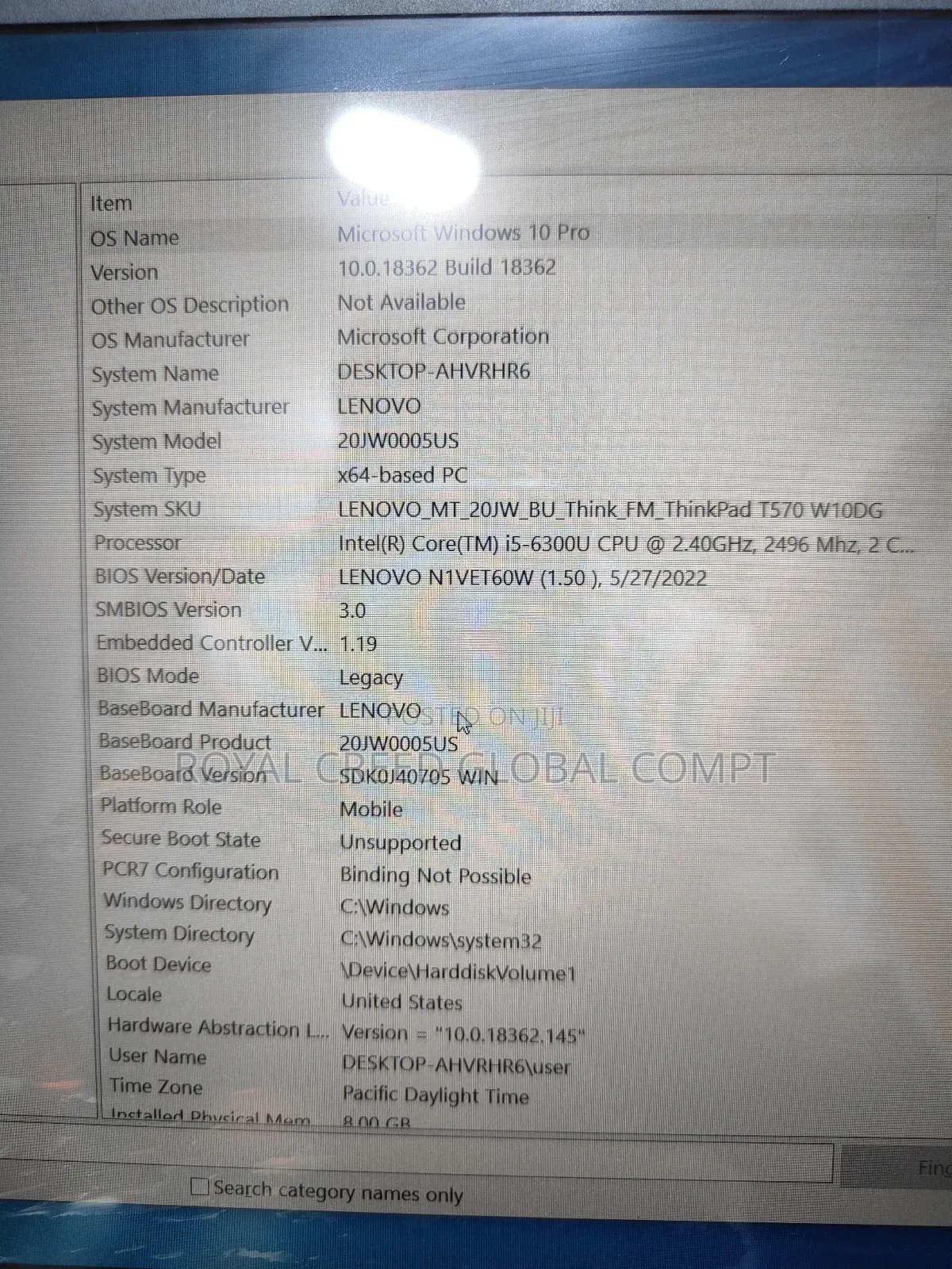 Laptop Lenovo ThinkPad T570 16GB Intel Core I5 SSD 512GB