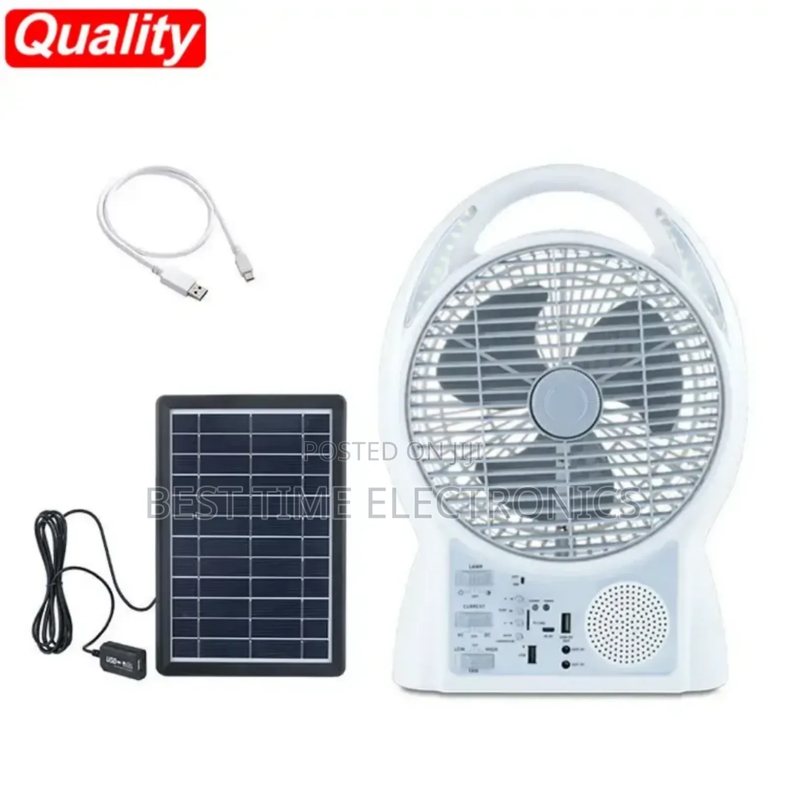 8" Gdtimes Solar Rechargeable Table Fan Radio/Bluetooth