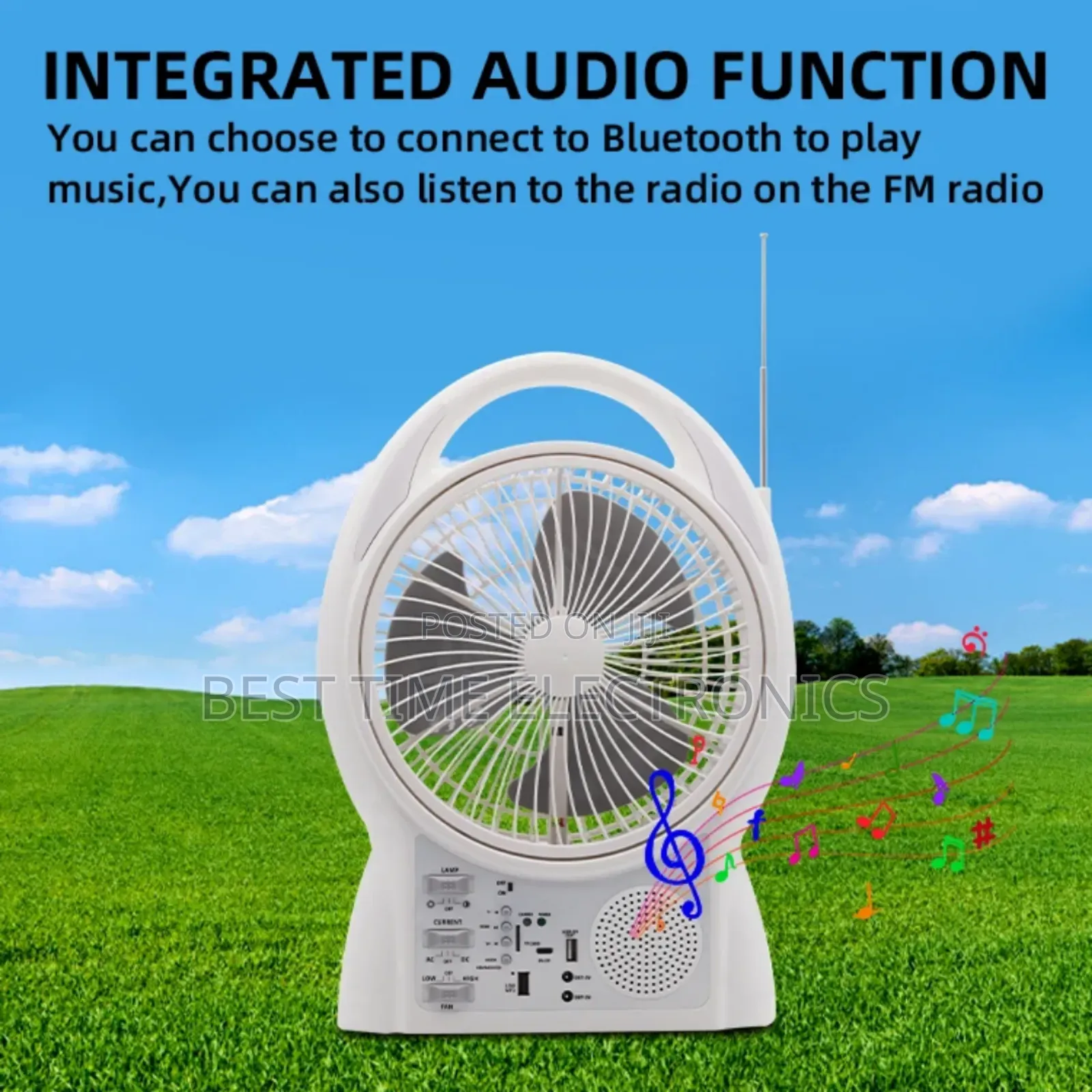 8" Gdtimes Solar Rechargeable Table Fan Radio/Bluetooth
