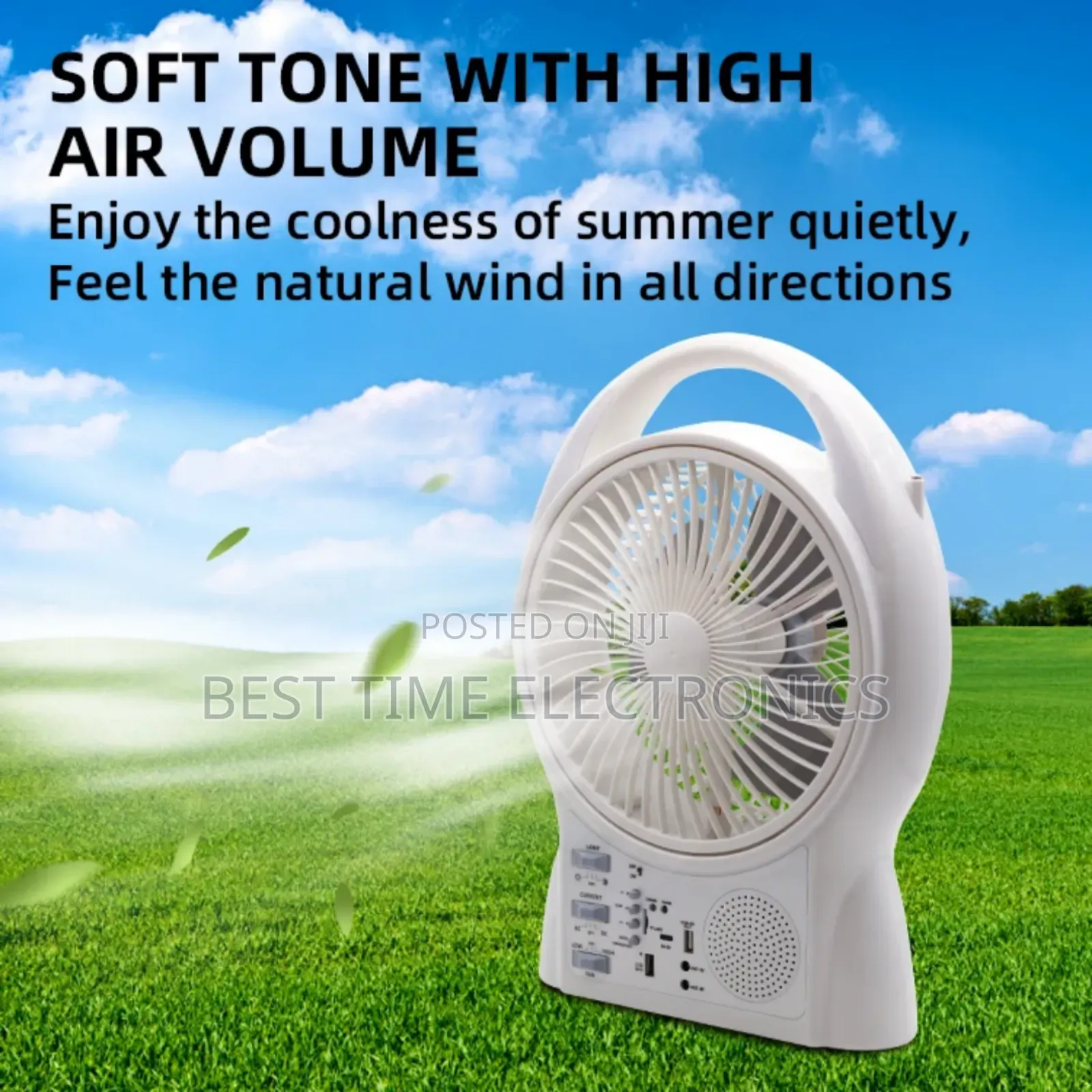 8" Gdtimes Solar Rechargeable Table Fan Radio/Bluetooth