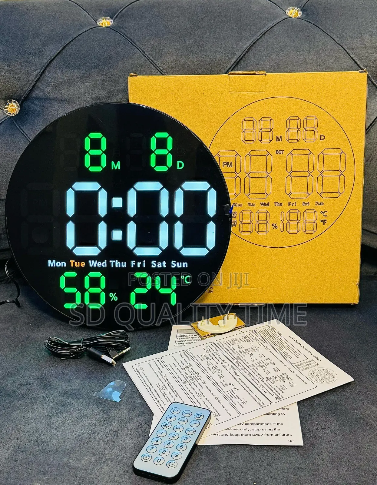 Led Digital Wall Clock With Remote Control (Hygrometer)