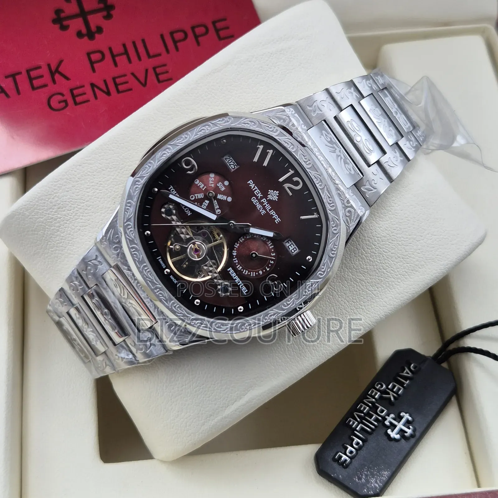 Original Patek Philippe Silver Stainless Steel Watch.