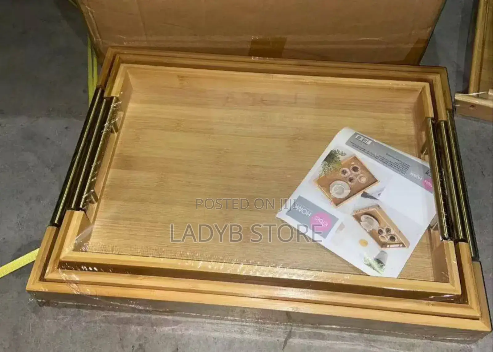 High Quality 3set Bamboo Tray With Steel Handle