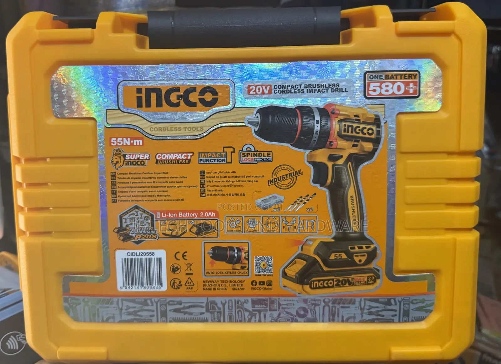 Ingco Cordless Brushless Compact Impact Drill 20v 55n.M