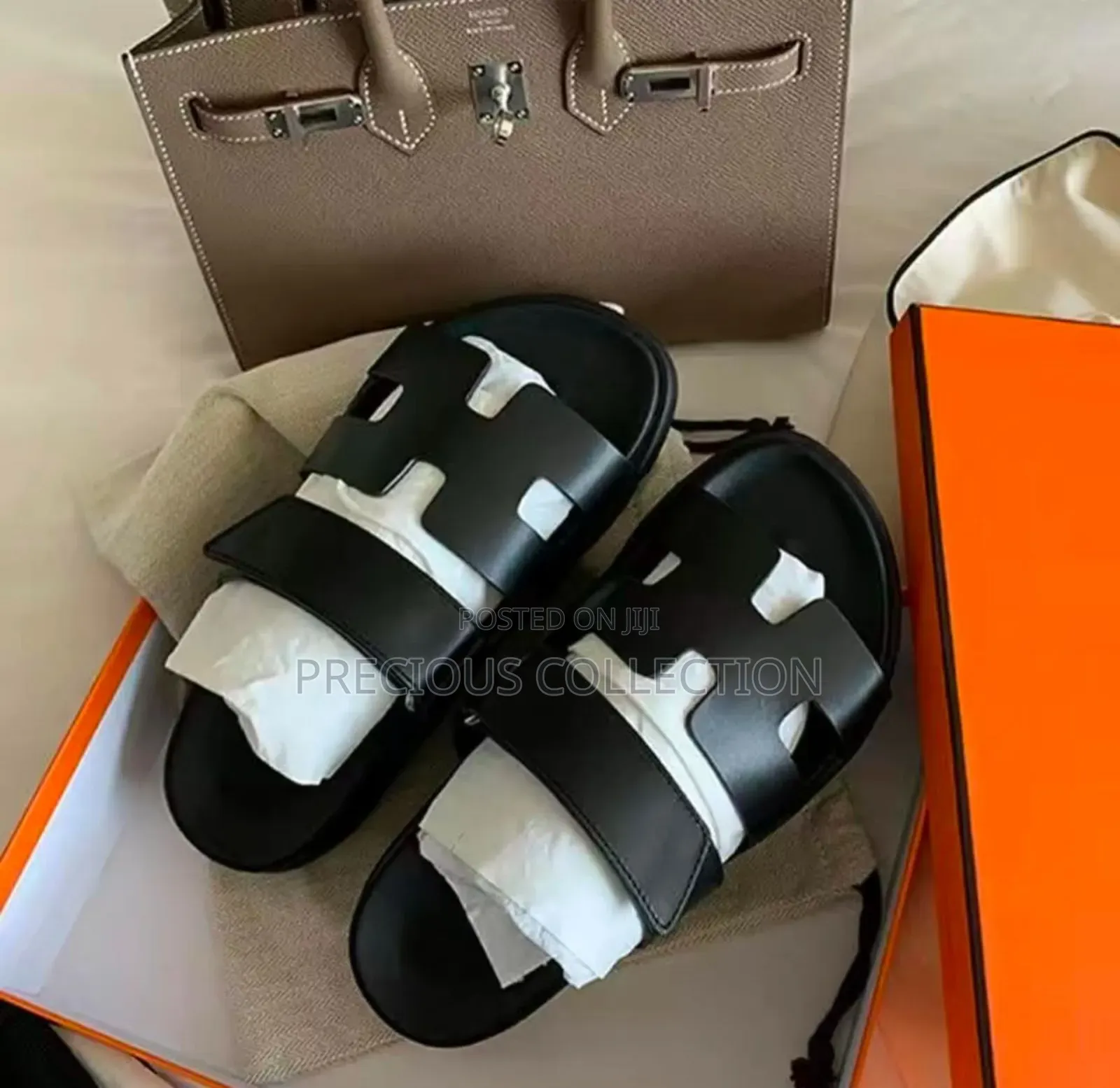 Unisex Hermes Leather Slip on Slide