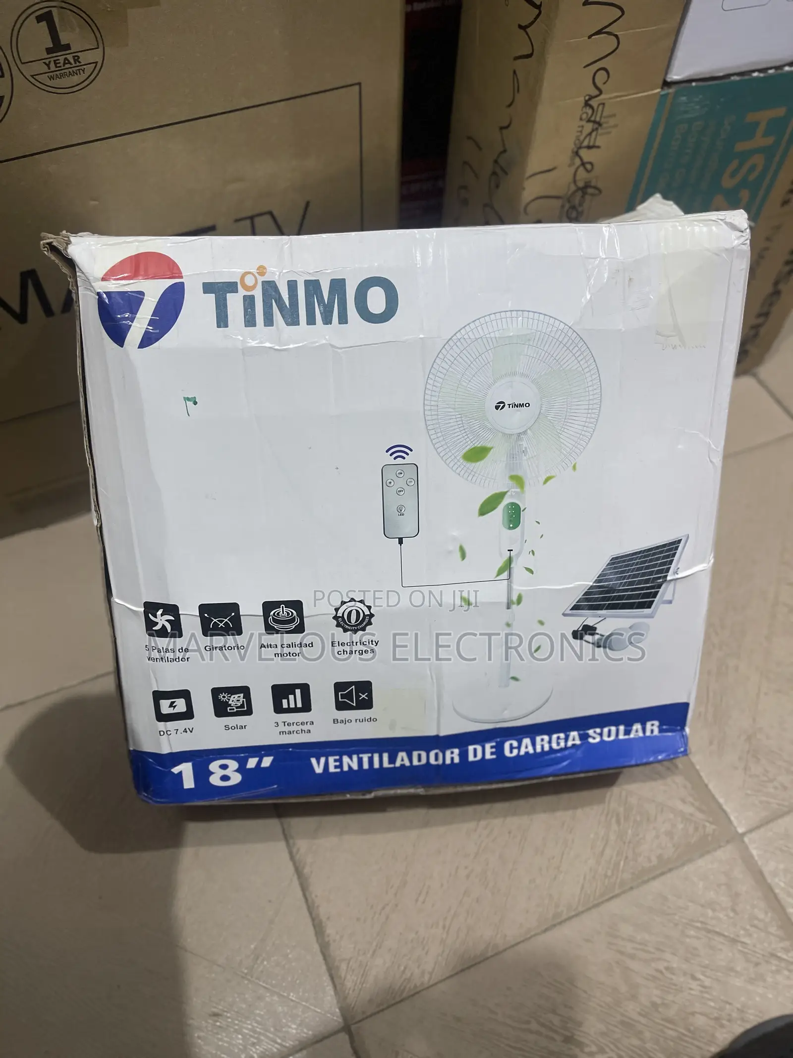 Brand New 18inch Tinmo Rechargeable With Solar Panel Fan