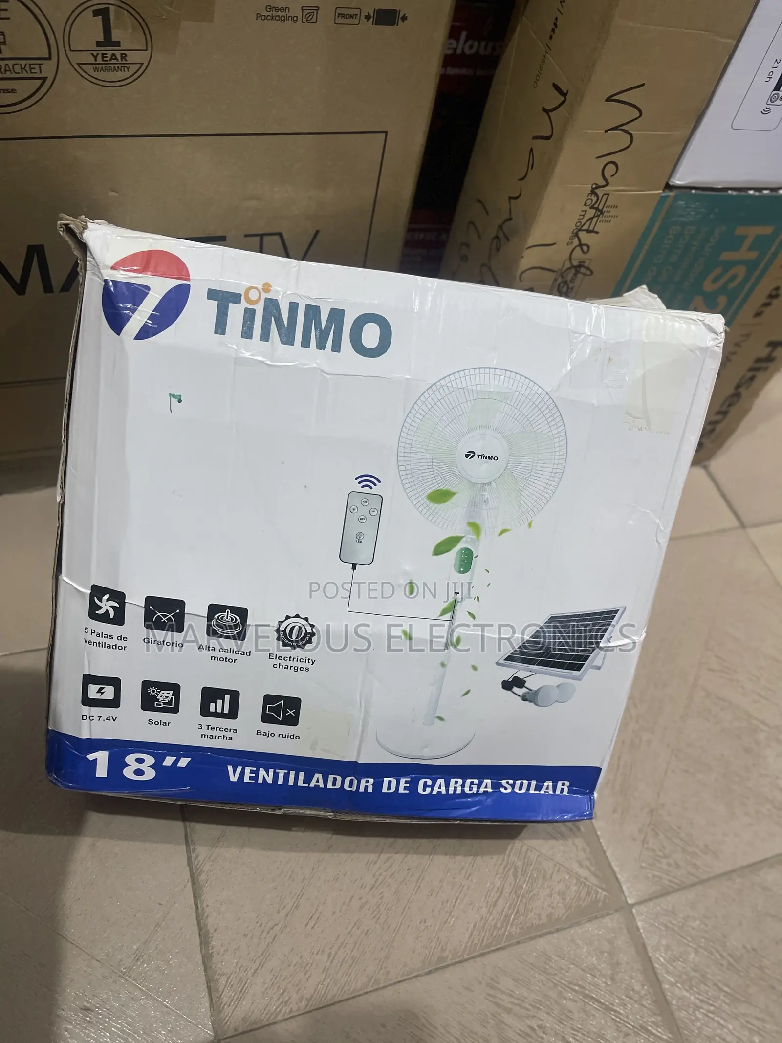 Brand New 18inch Tinmo Rechargeable With Solar Panel Fan