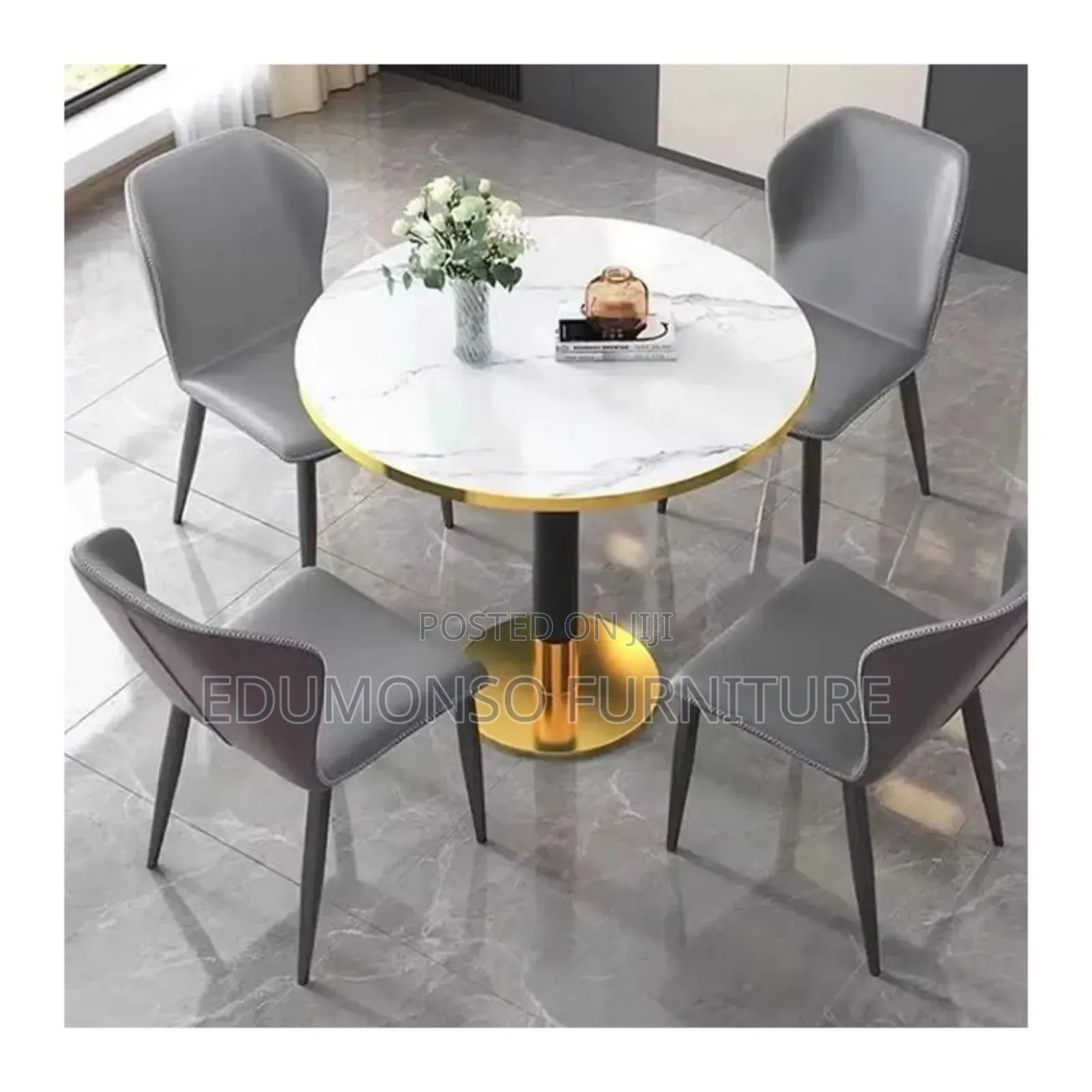 New Modern Dinning Table With Quality Gray Leather Chairs