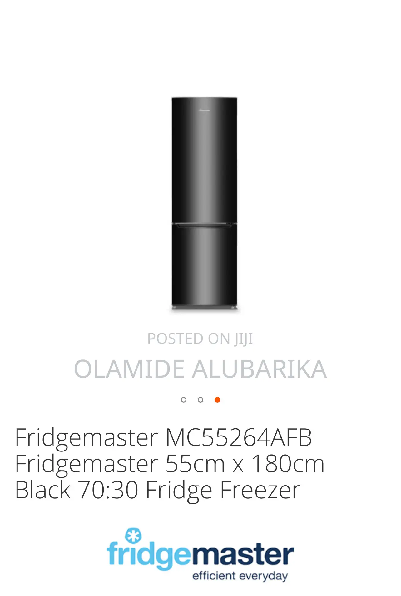 Fridgemaster 265litters 55cm/180cm Black70/30 Fridge Freezer