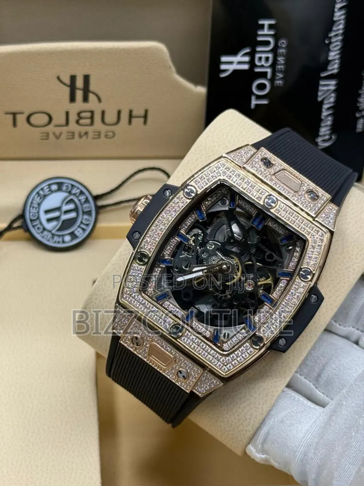 Original Hublot Iced Out Black Rubber Watch