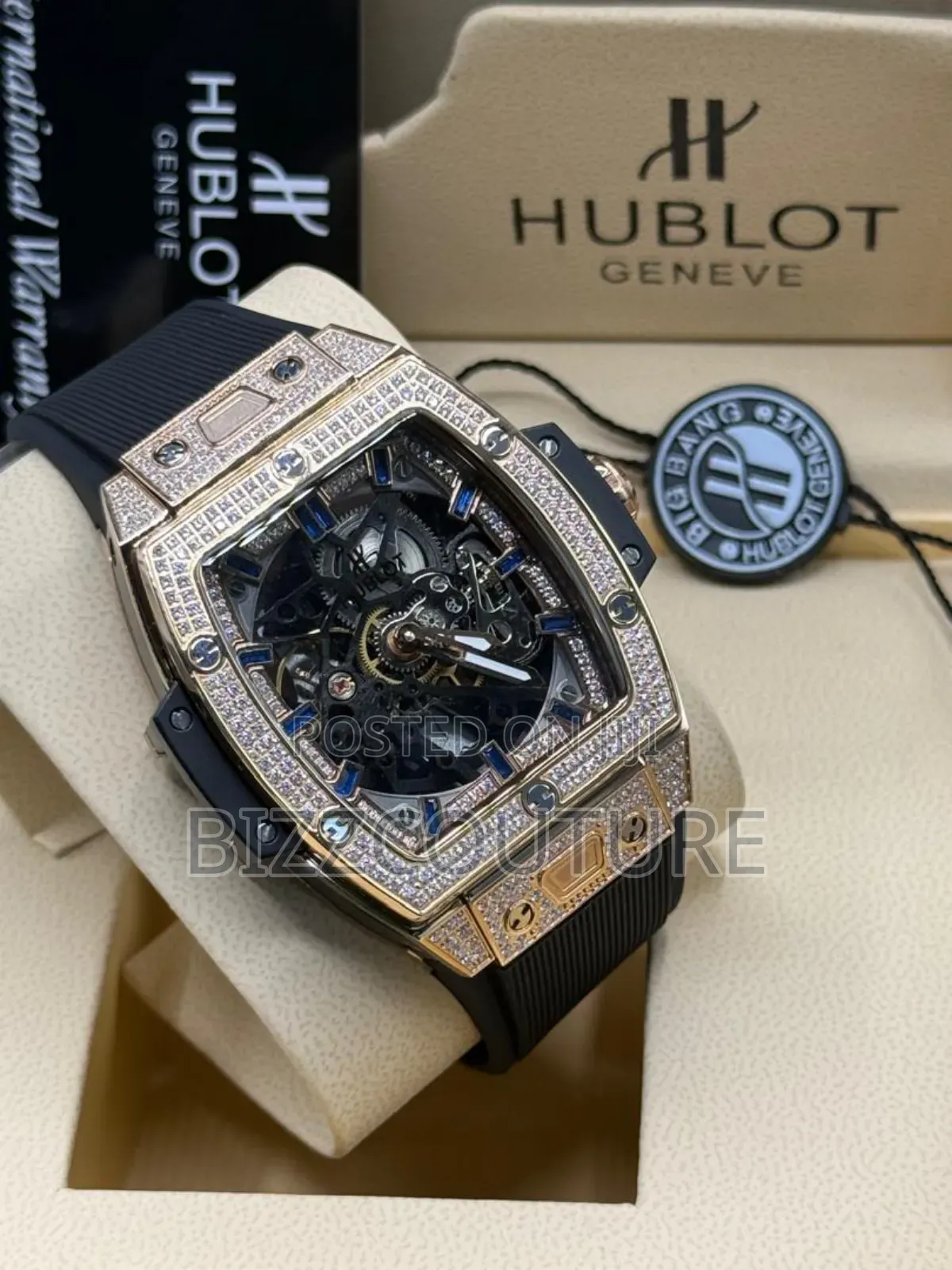 Original Hublot Iced Out Black Rubber Watch