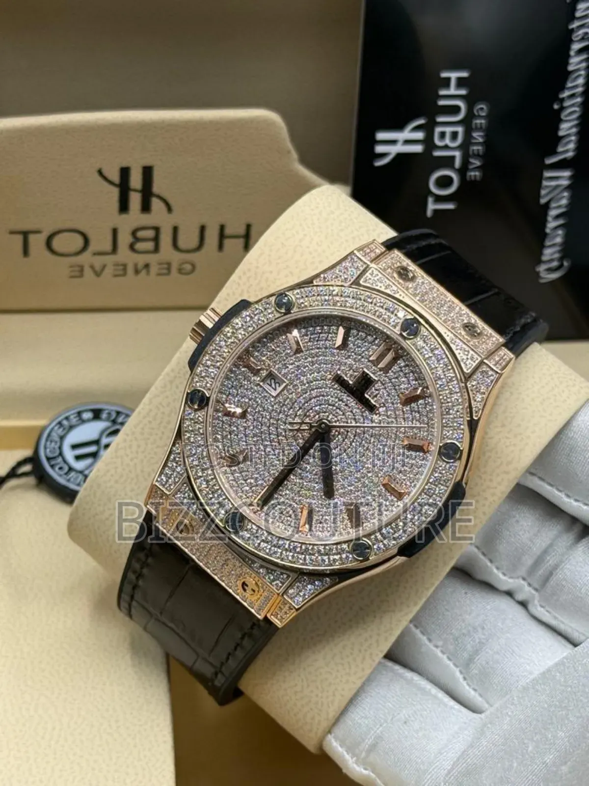 Original Hublot Black Leather Strap Watch Available in Store