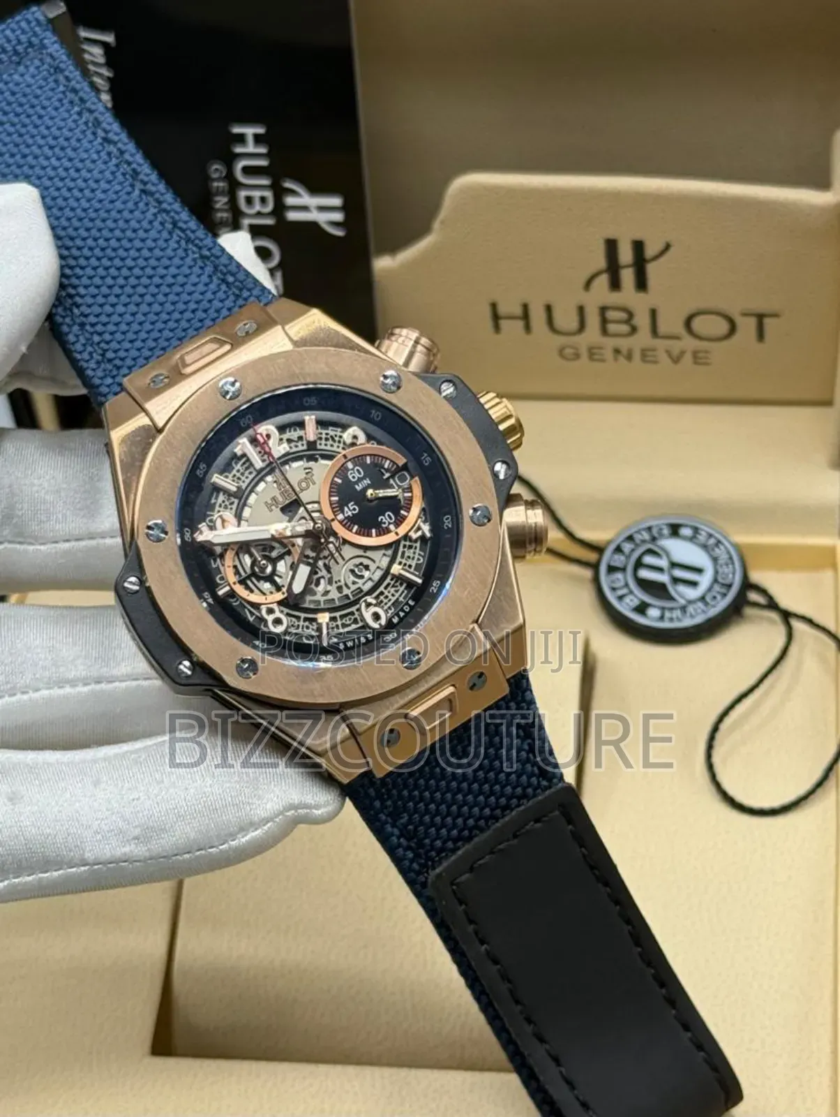 Original Hublot Blue Faux Leather Watch Available in Store