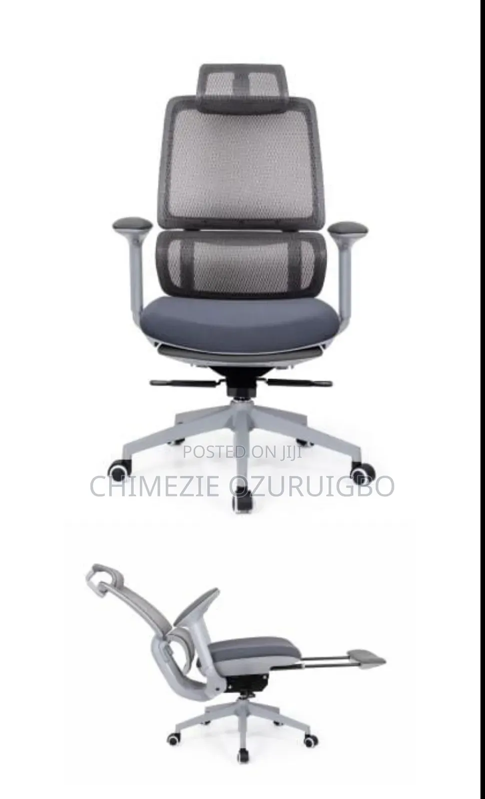 Grey Swivel Chair With Adjustable Back, Head and Hand Rests