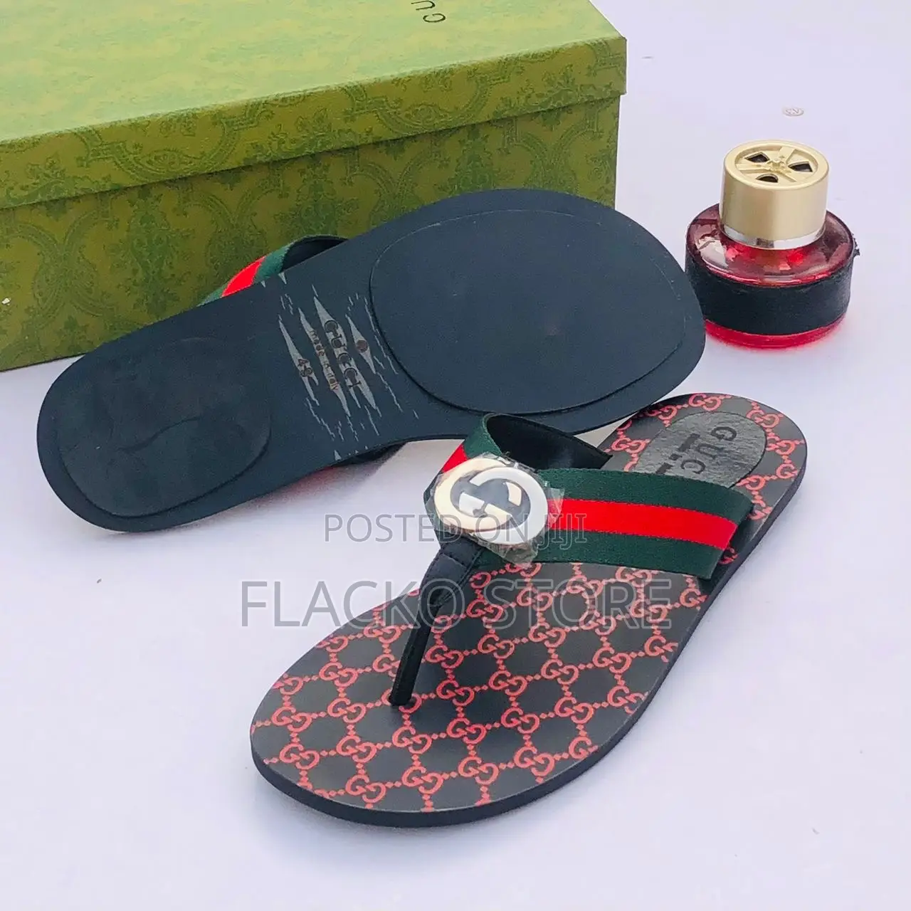 Original Gucci Print Leather Slippers