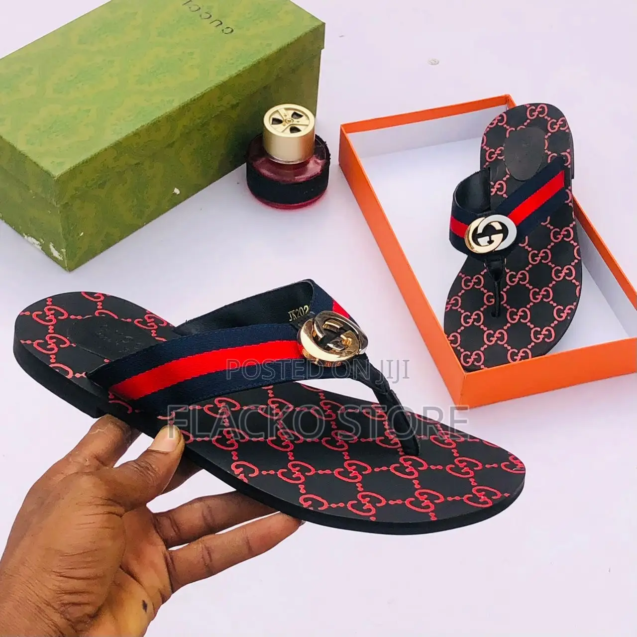 Original Gucci Print Leather Slippers