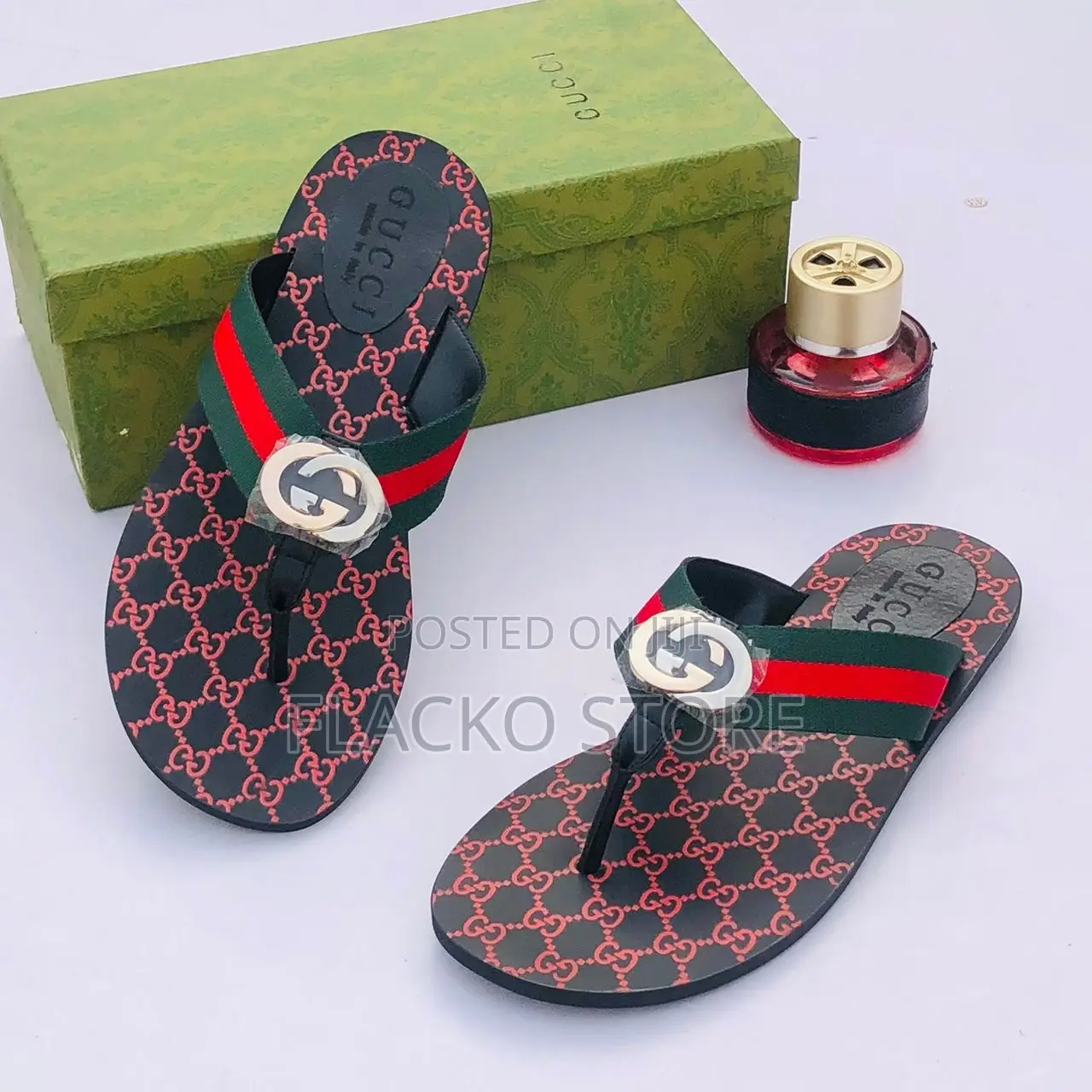 Original Gucci Print Leather Slippers