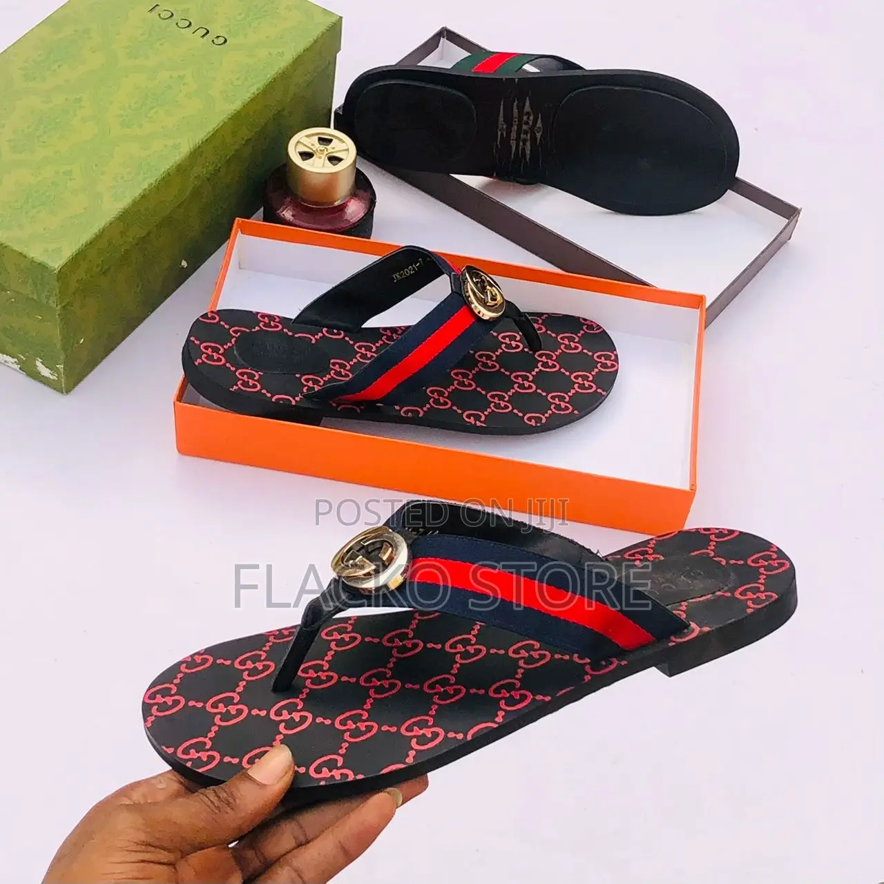 Original Gucci Print Leather Slippers