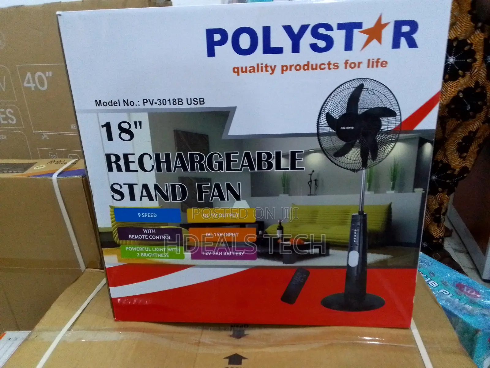 Top Value- Polystar 18inches Rechargeable Standing Fan