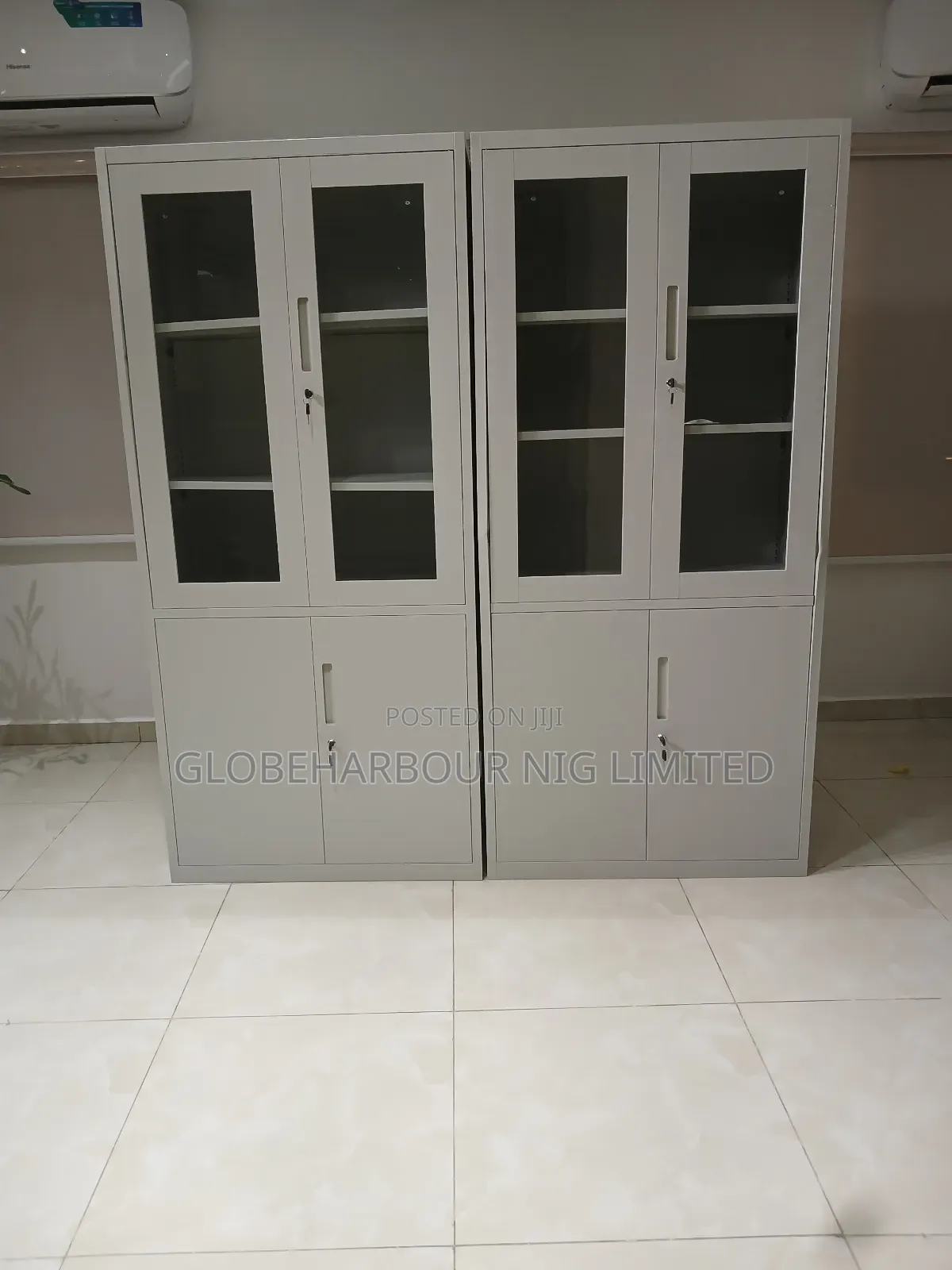 Half Glass Half Doors Full Height Metal Cabinet